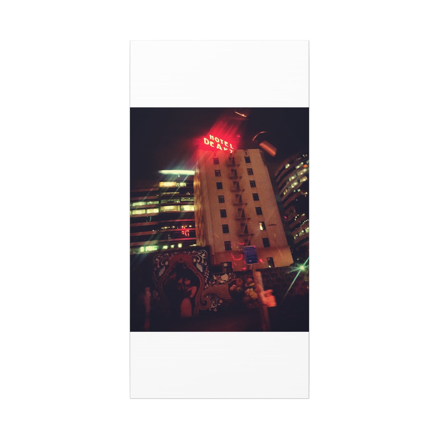 Hotel DeAnza - City Nightscape Canvas Print — Urban Street Art Building Matte Stretched 1.25"