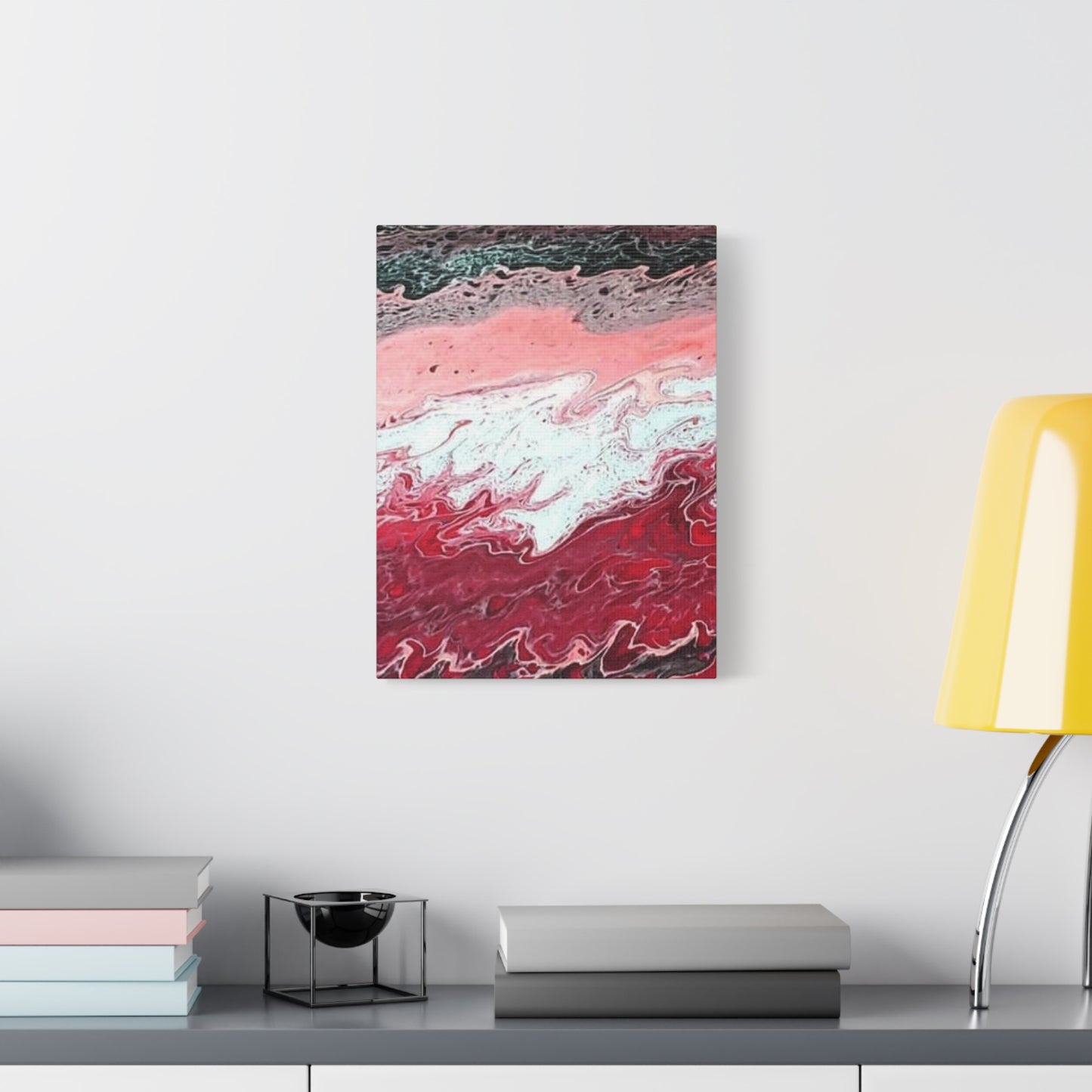 Abstract Pink & Red Fluid Art Canvas — Matte Stretched Wall Art