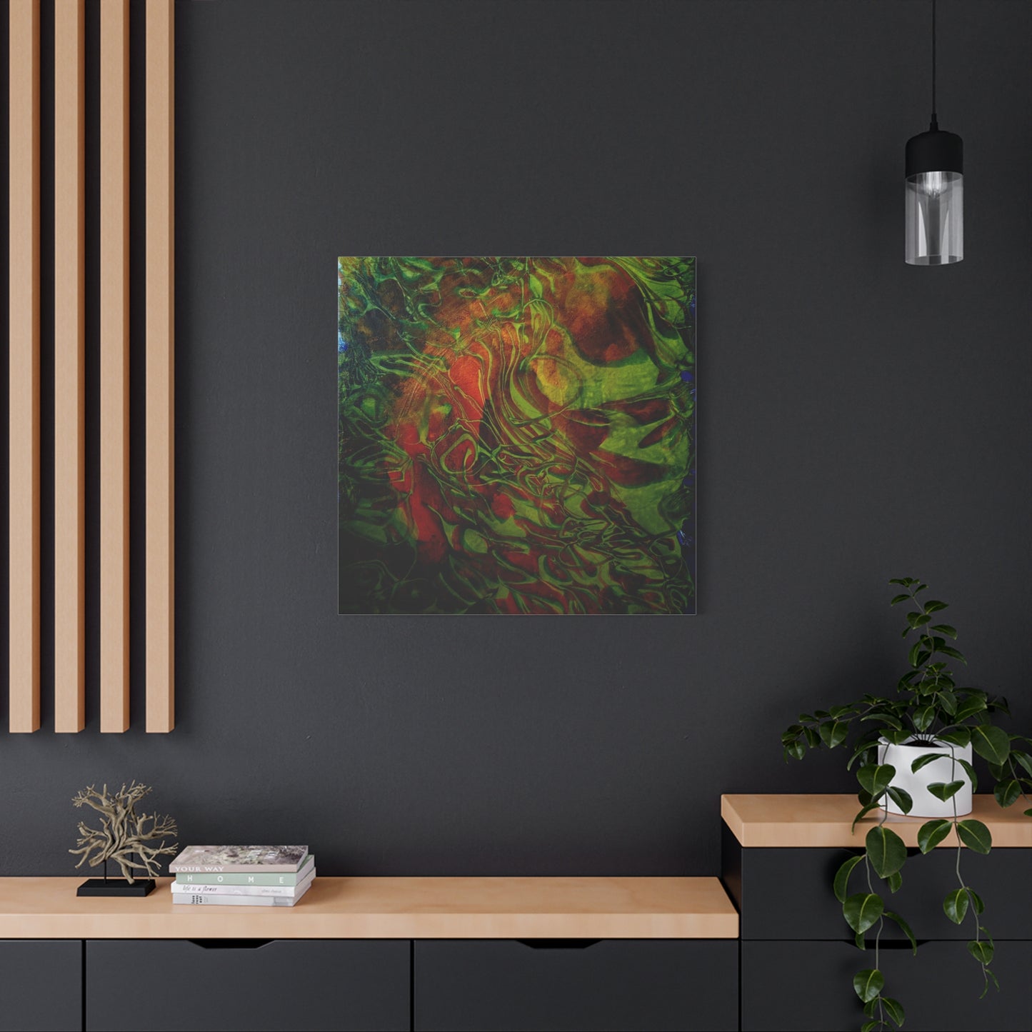 Abstract Green & Red Fluid Art Canvas Print