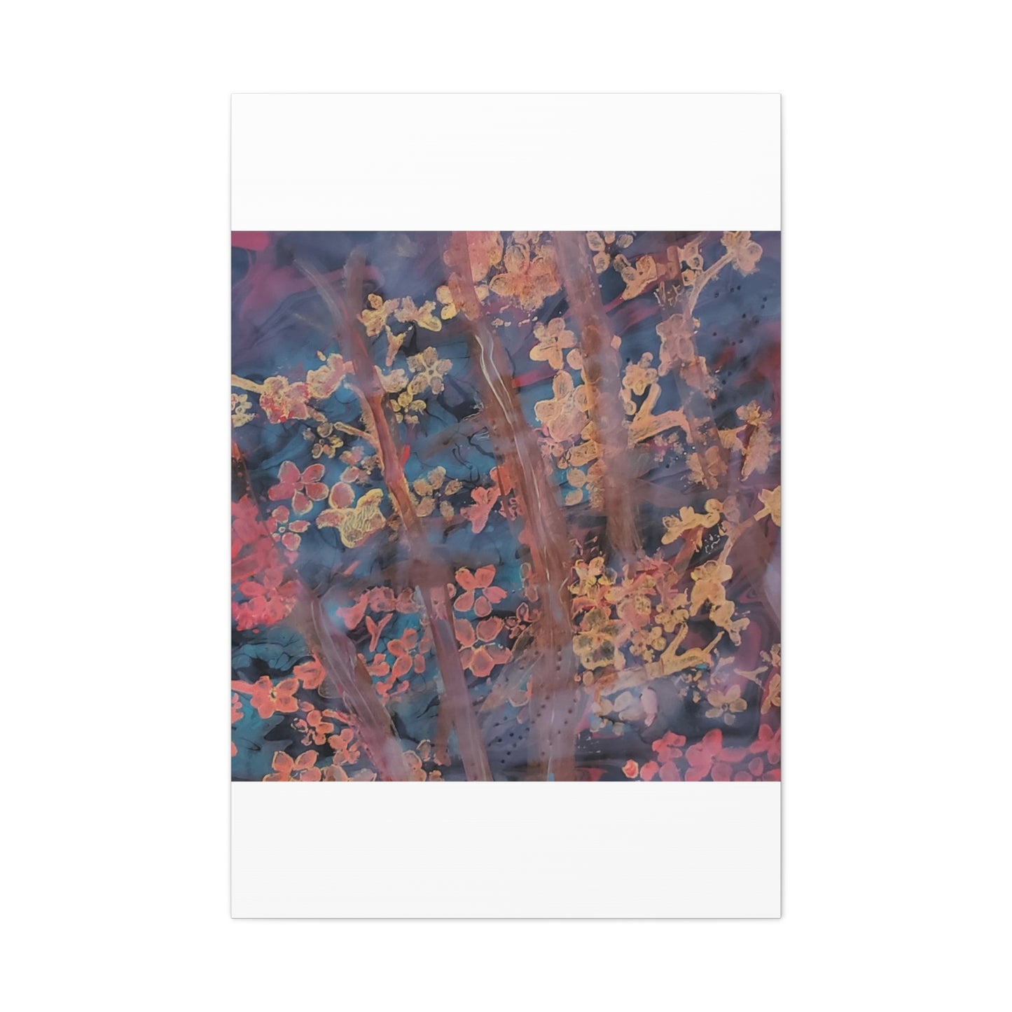 Abstract Floral Canvas Print — Moody Pink & Blue Stretched Wall Art