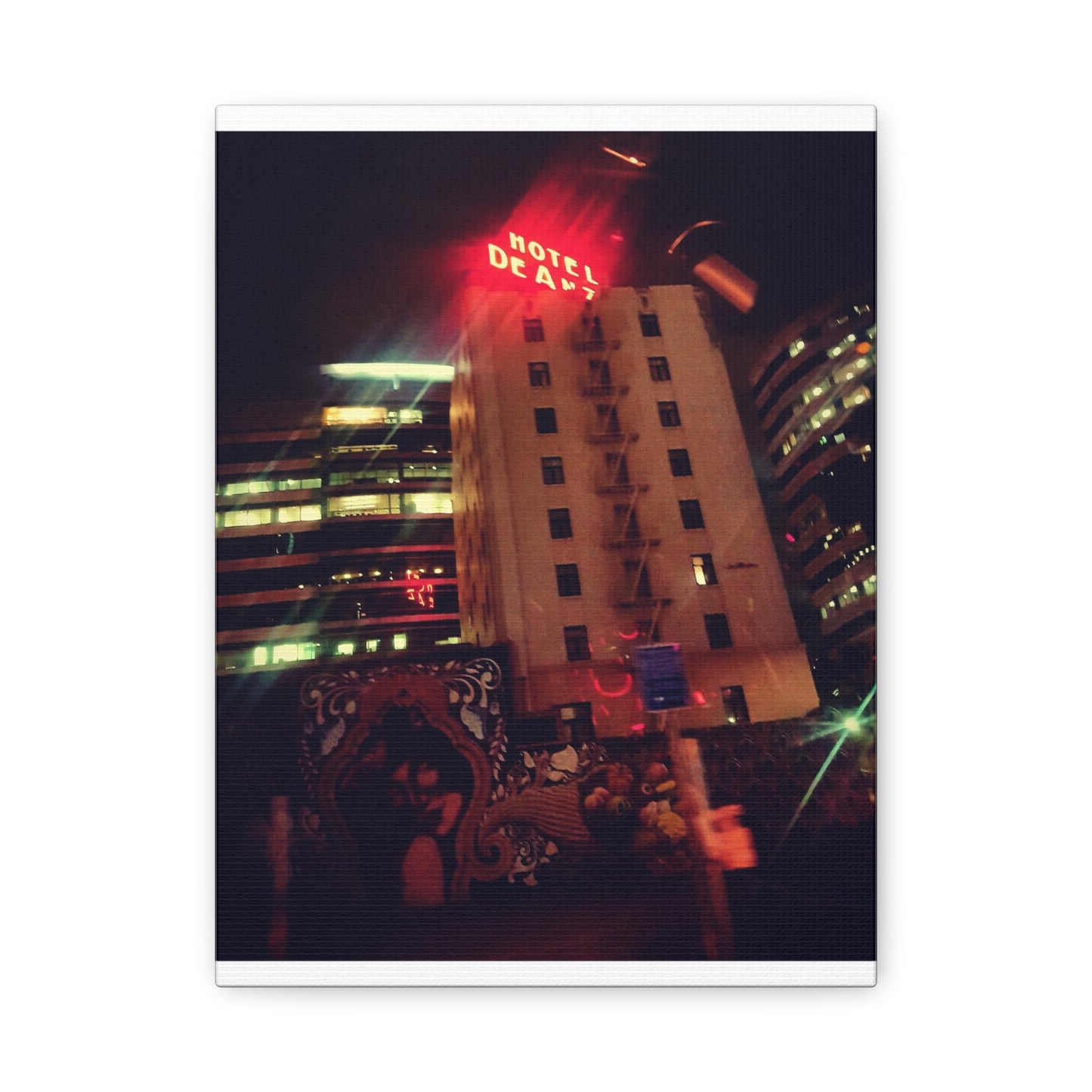 Hotel DeAnza - City Nightscape Canvas Print — Urban Street Art Building Matte Stretched 1.25"