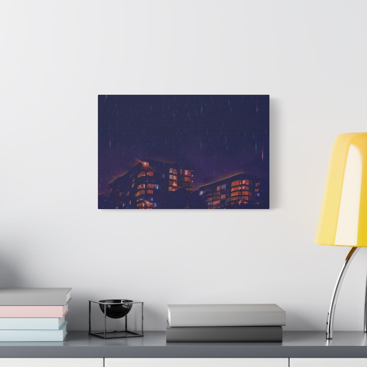 Neon Percipitation @ night - Canvas Print — Moody Urban Wall Art