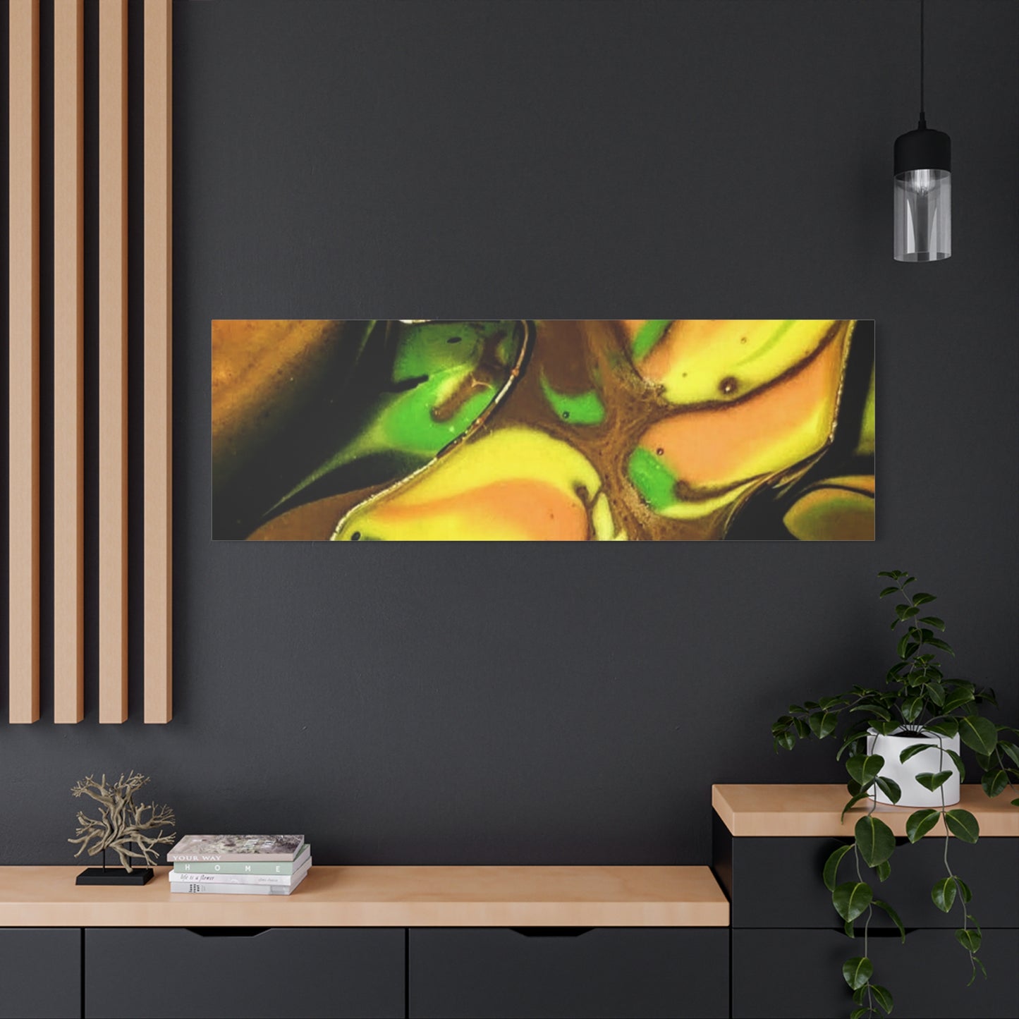 Abstract Green & Gold Fluid Art Matte Canvas Print (Stretched)
