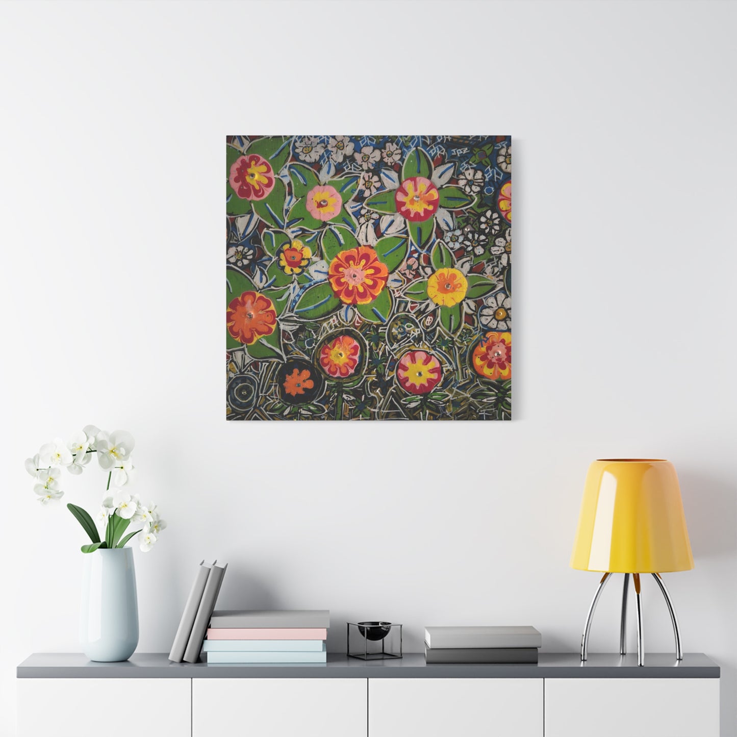 Urban_gardening-04 - Floral Pop Matte Stretched Canvas – Colorful Hand-Painted Garden Wall Art