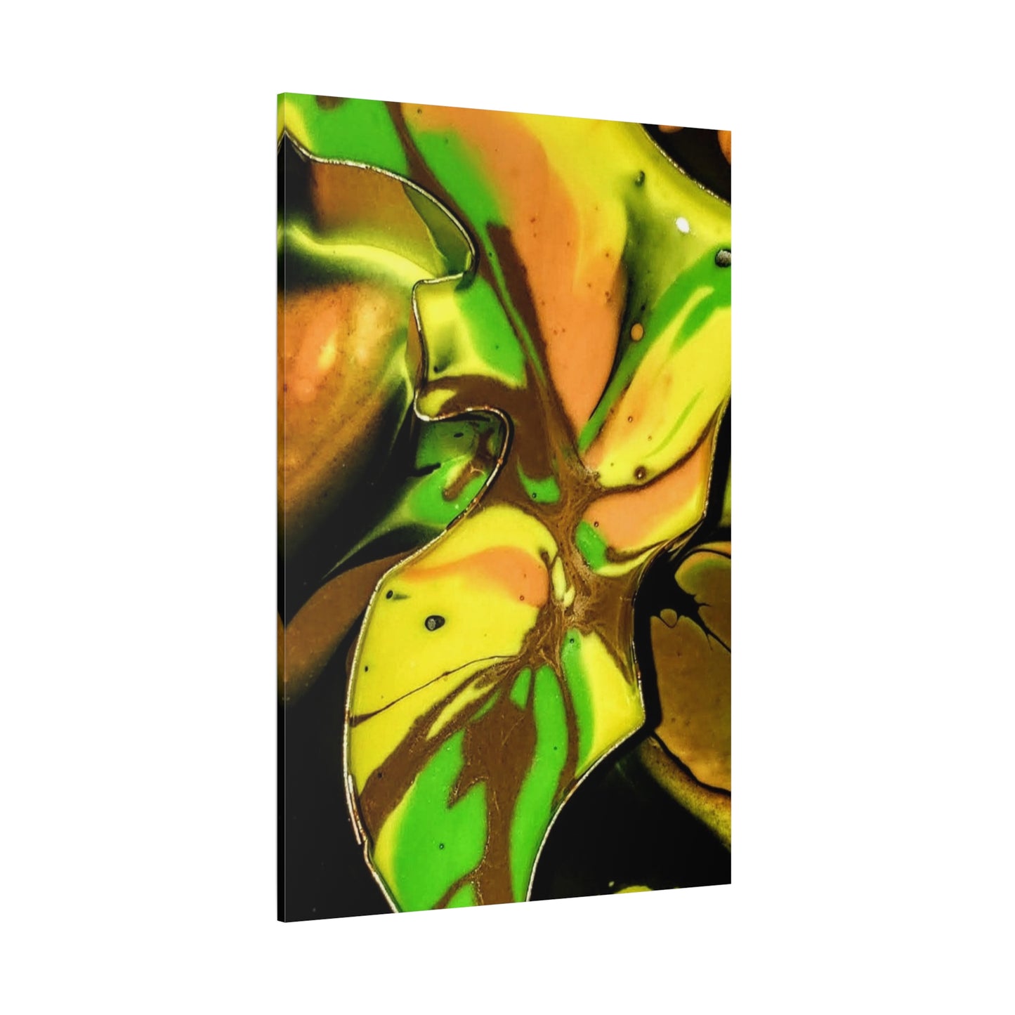 Abstract Green & Gold Fluid Art Matte Canvas Print (Stretched)