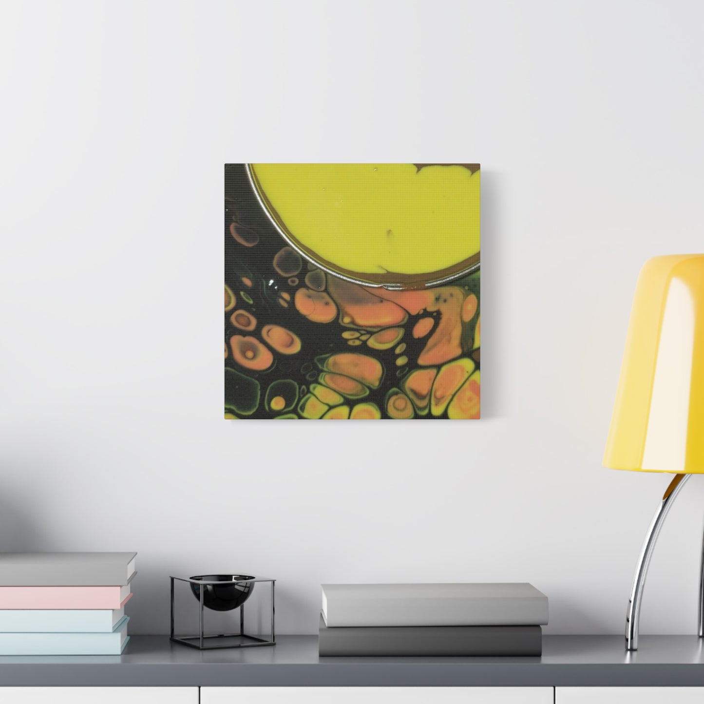 Abstract Fluid Art Canvas Print — Yellow & Black Cell Pour