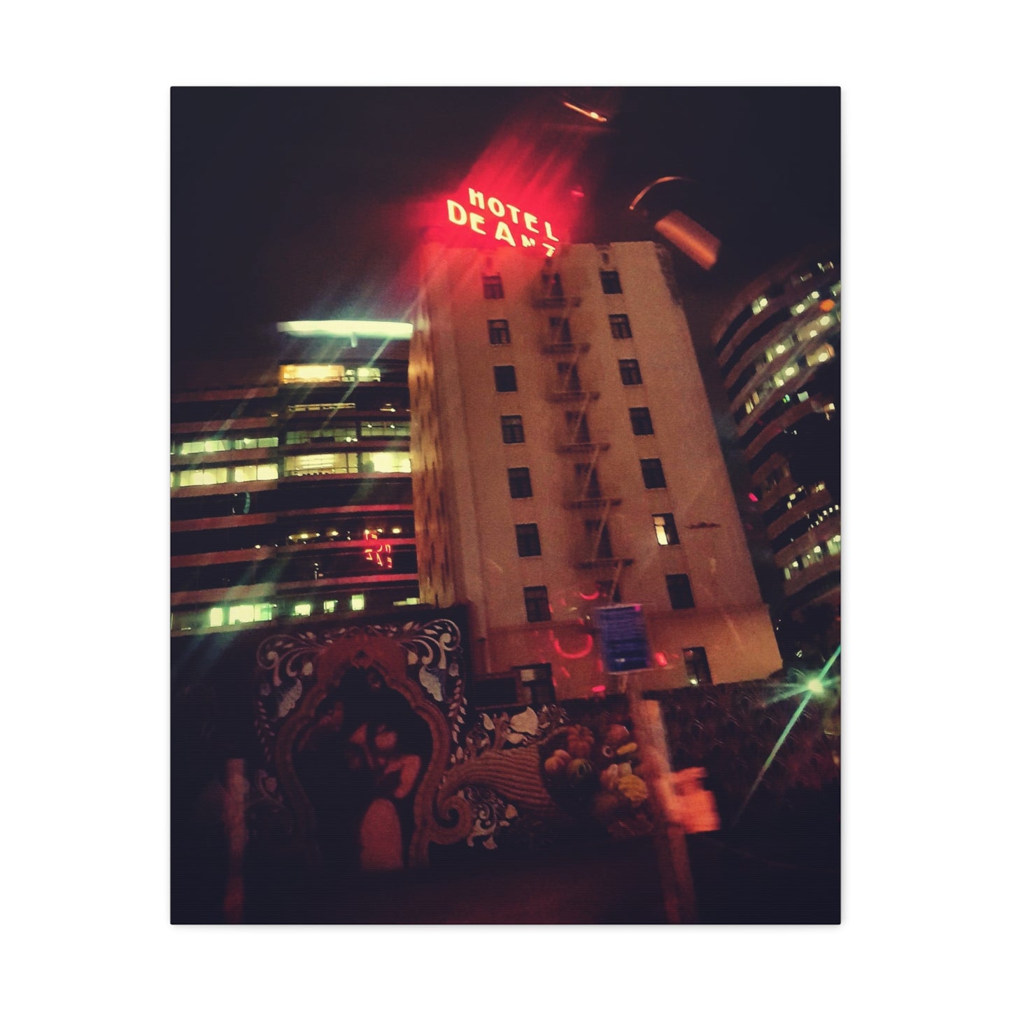 Hotel DeAnza - City Nightscape Canvas Print — Urban Street Art Building Matte Stretched 1.25"