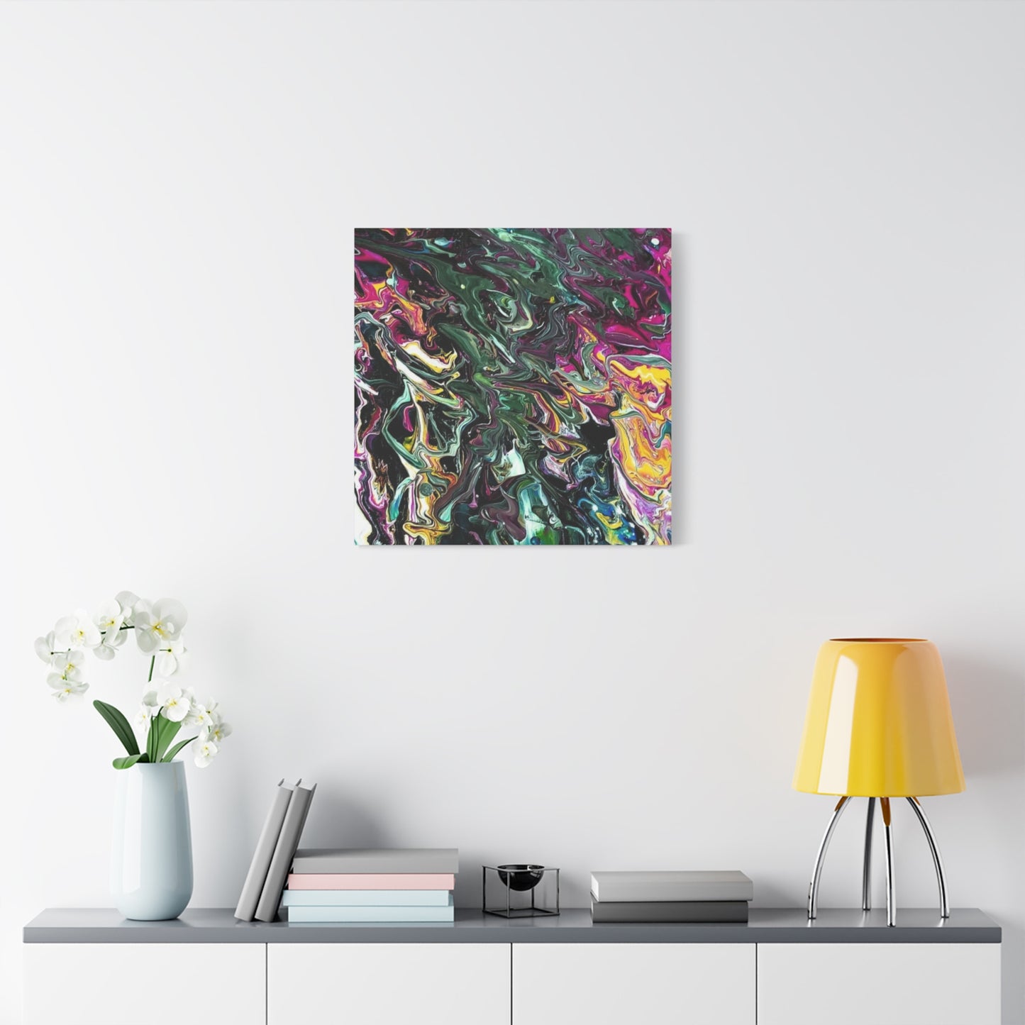 chaos in the garden - Abstract Fluid Art Matte Canvas Print - Colorful Swirl Wall Art