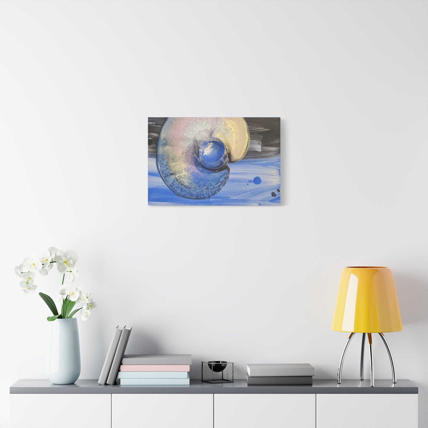 the nautilus - Abstract Blue Spiral Matte Canvas Art - Nautical Coastal Wall Decor