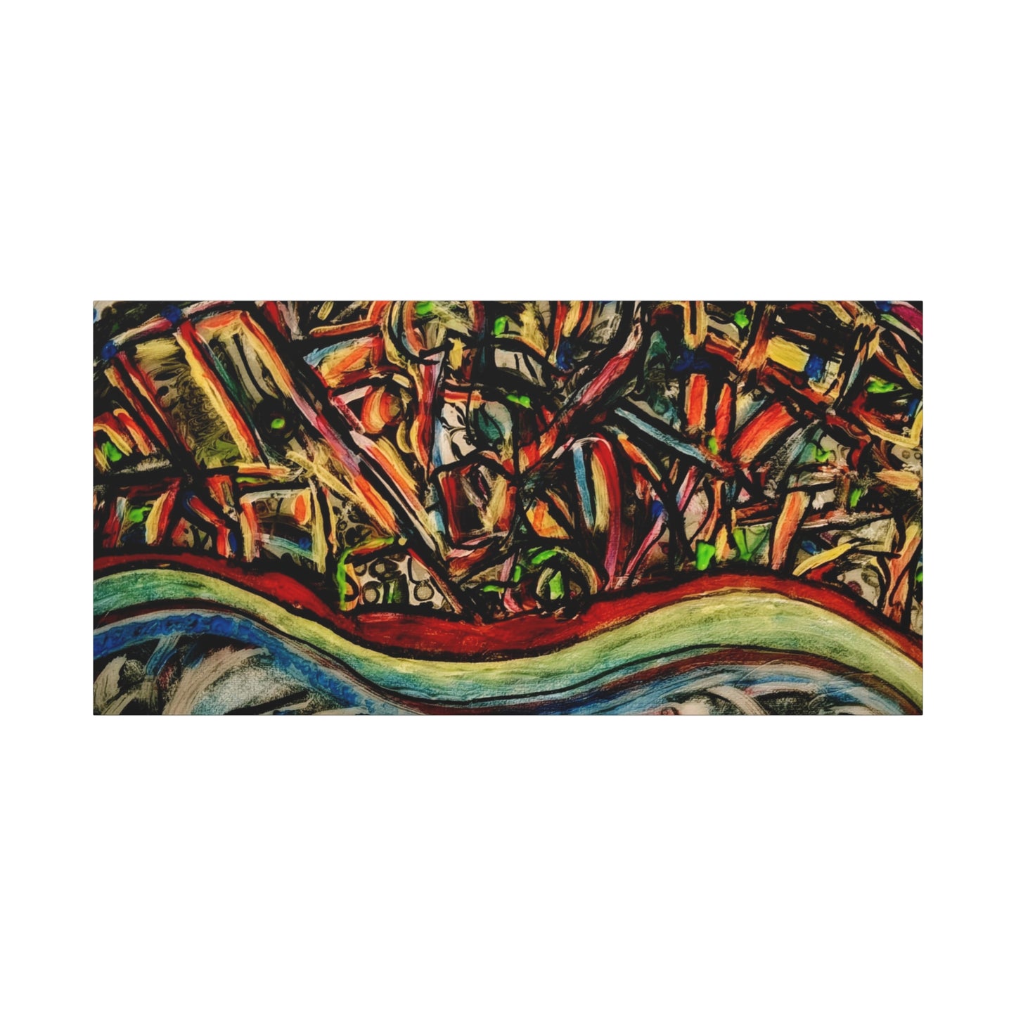 Acrylic_inequalities - Abstract Coastal Cityscape Canvas — Vibrant Ocean Wave Wall Art