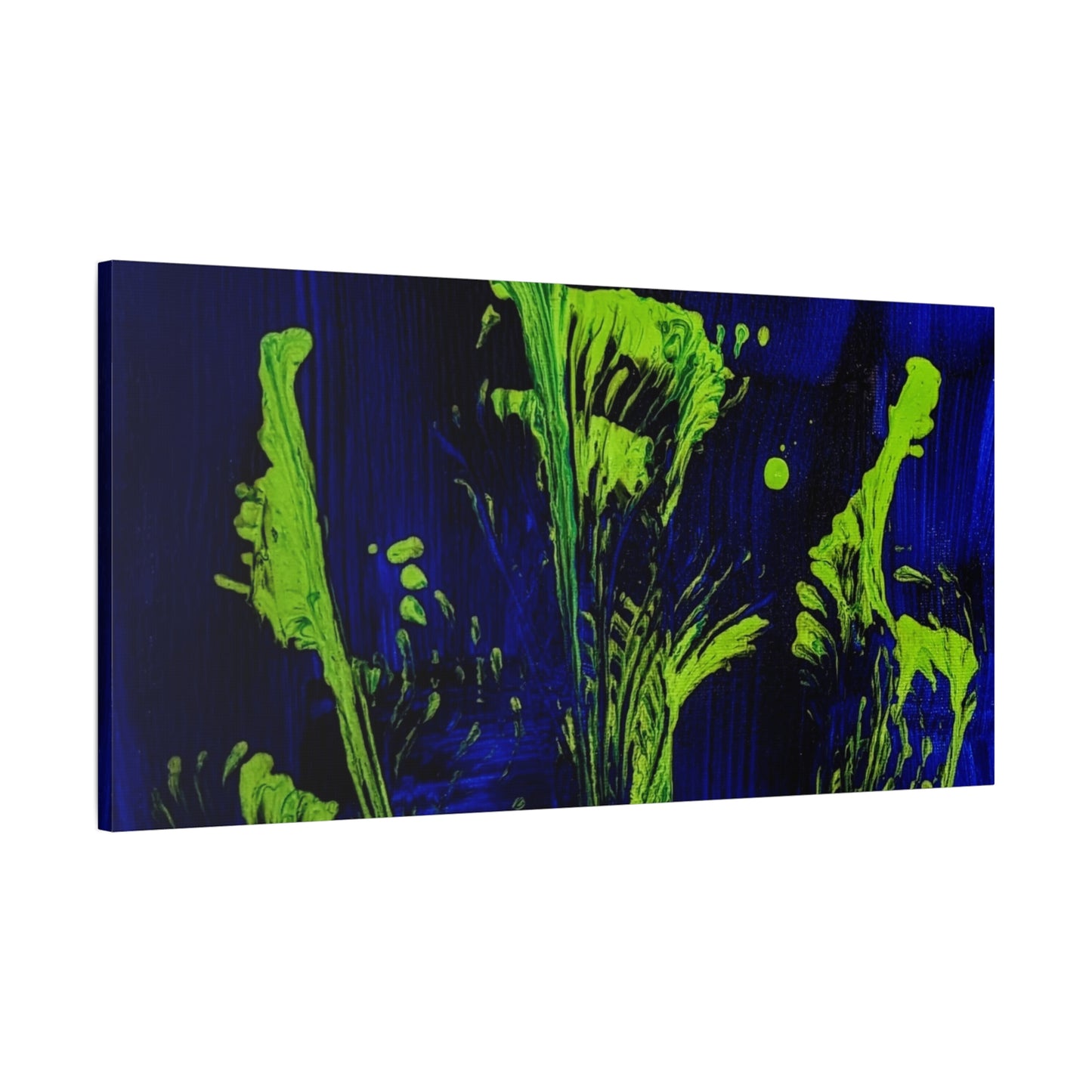 calla_lillies_pt.2 - Neon Floral Abstract Canvas Print — Blue & Lime Stretched Wall Art