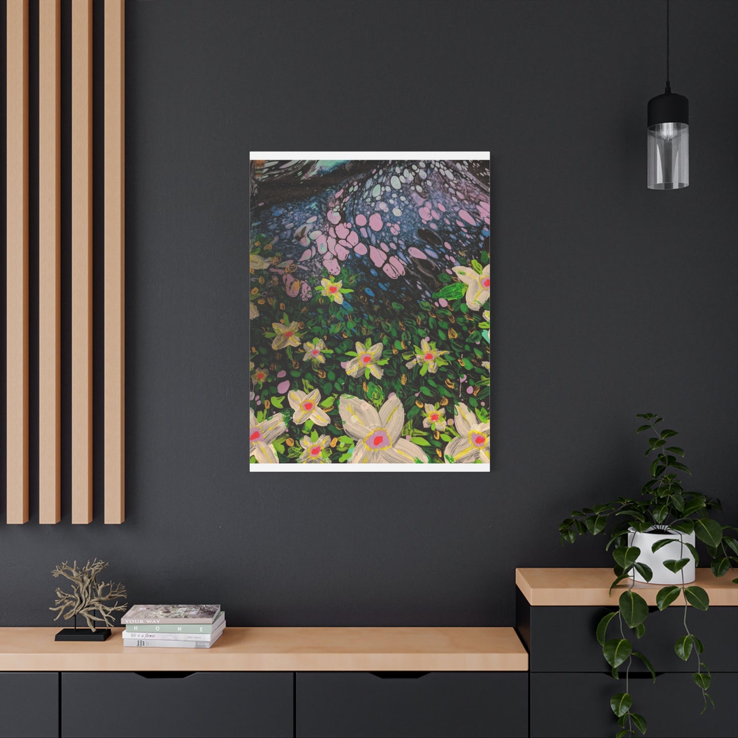 Floetrol&Flowers - Night Pour Garden Matte Canvas Print — Stretched Wall Art