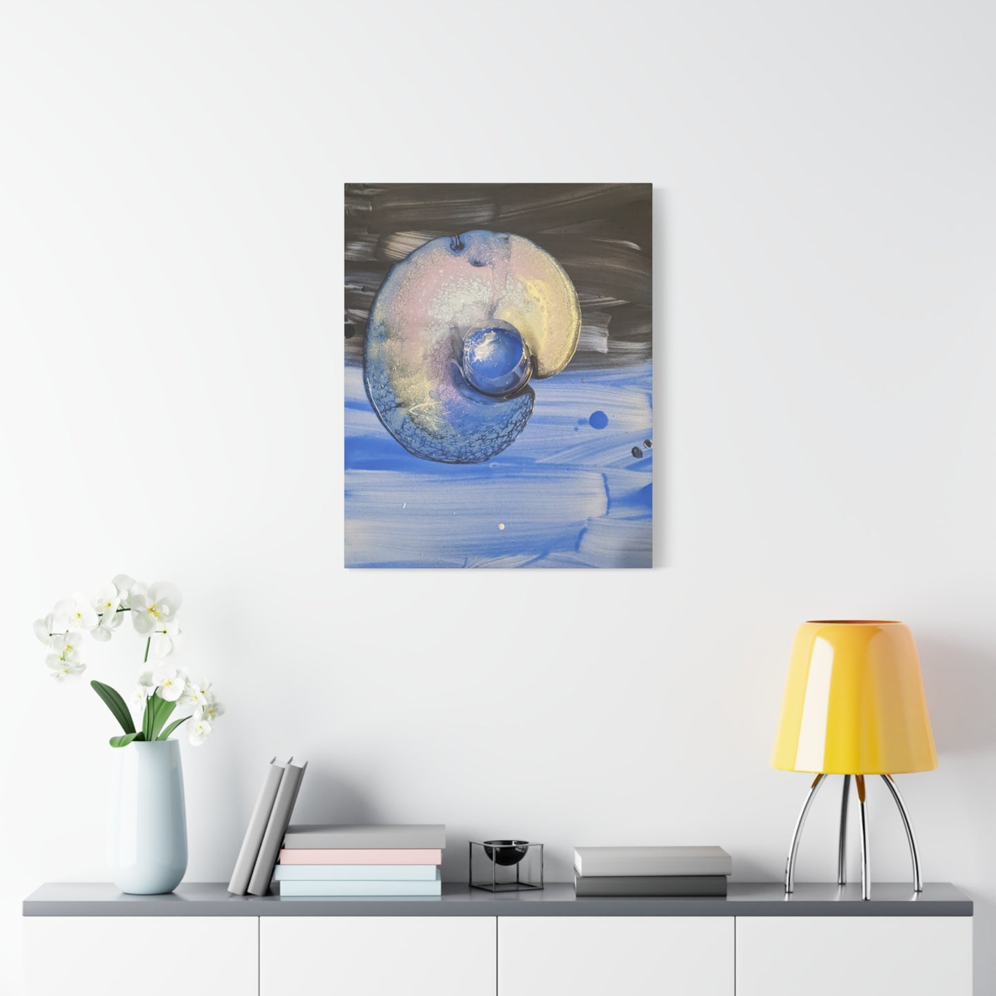 the nautilus - Abstract Blue Spiral Matte Canvas Art - Nautical Coastal Wall Decor