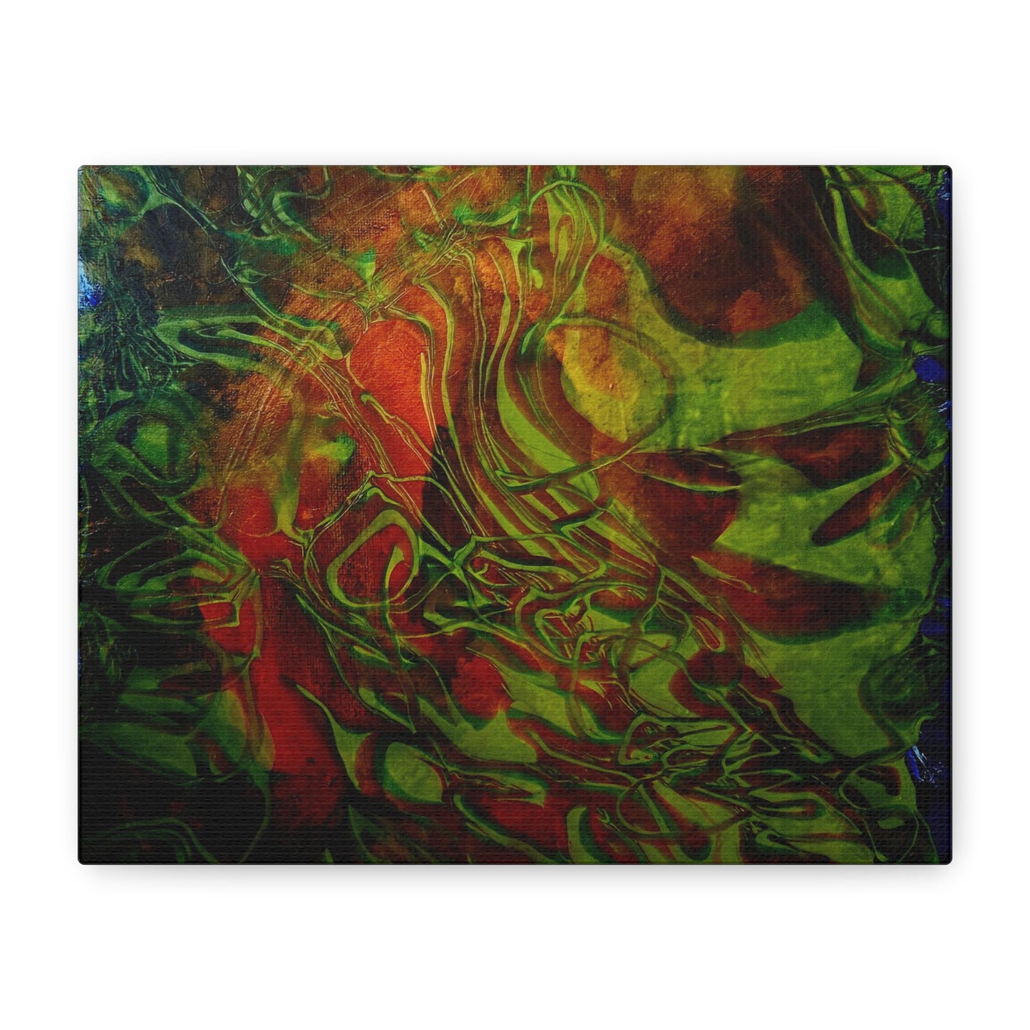 Abstract Green & Red Fluid Art Canvas Print