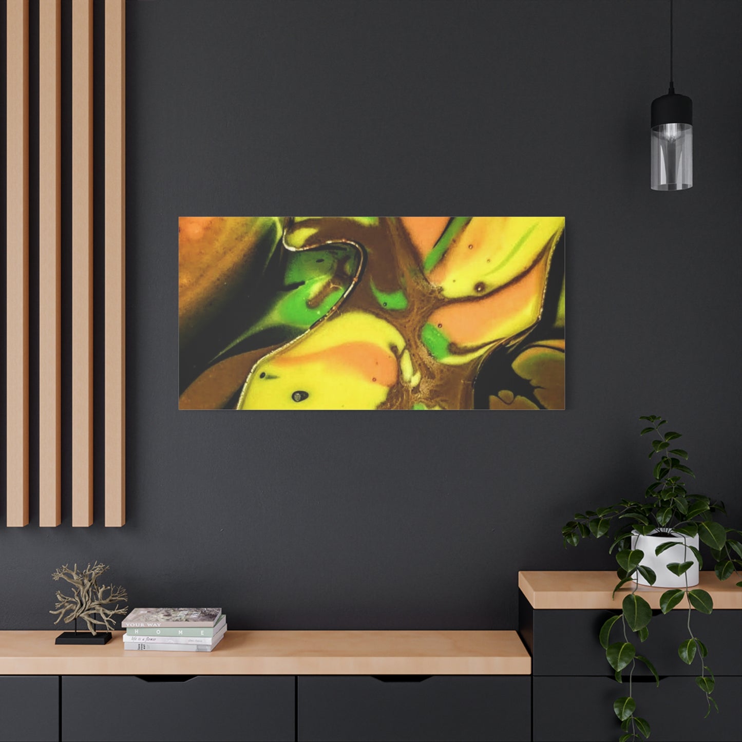 Abstract Green & Gold Fluid Art Matte Canvas Print (Stretched)
