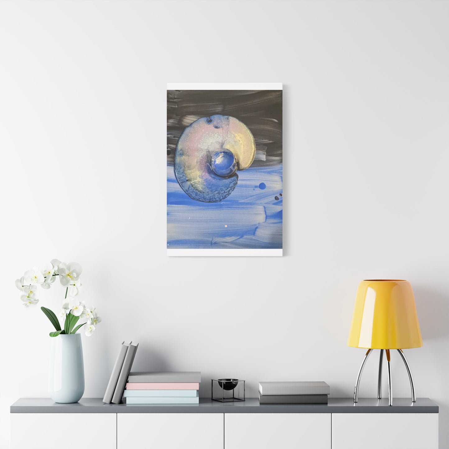 the nautilus - Abstract Blue Spiral Matte Canvas Art - Nautical Coastal Wall Decor