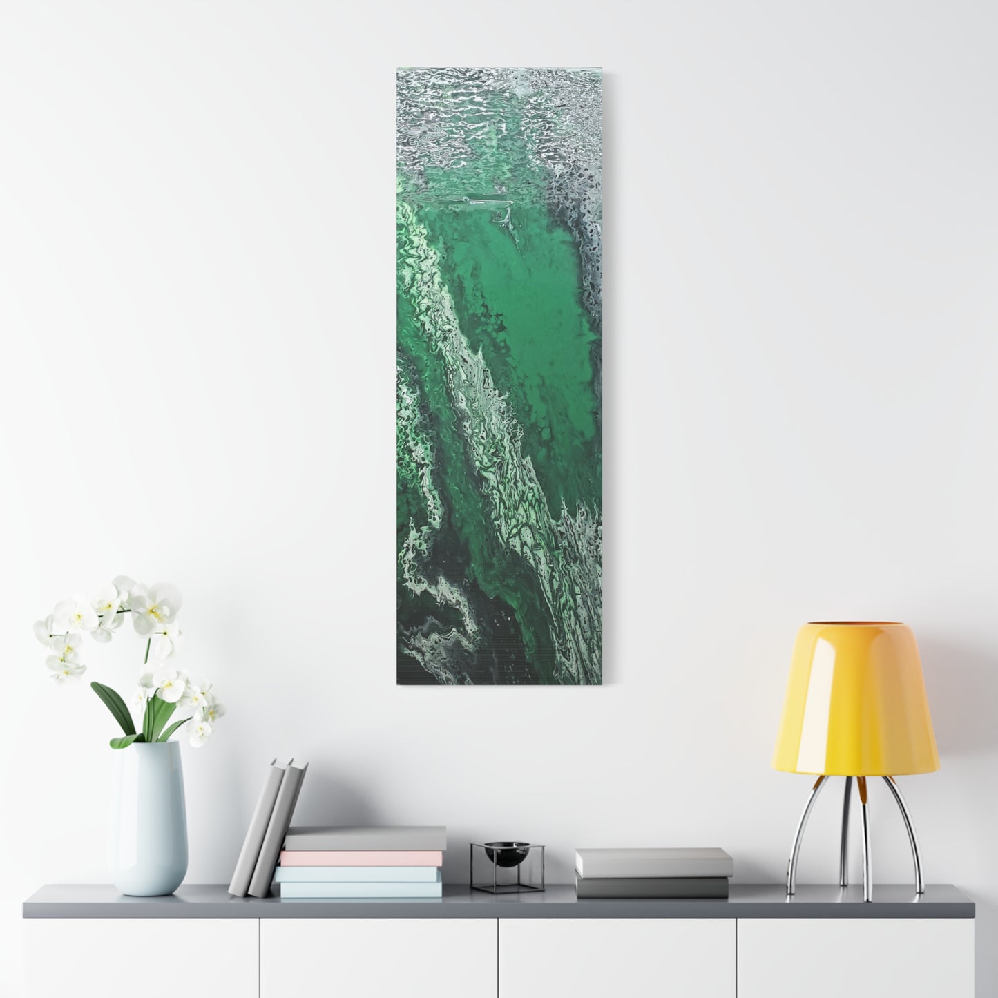 Emerald Wave Abstract Canvas Print — Matte Stretched Wall Art