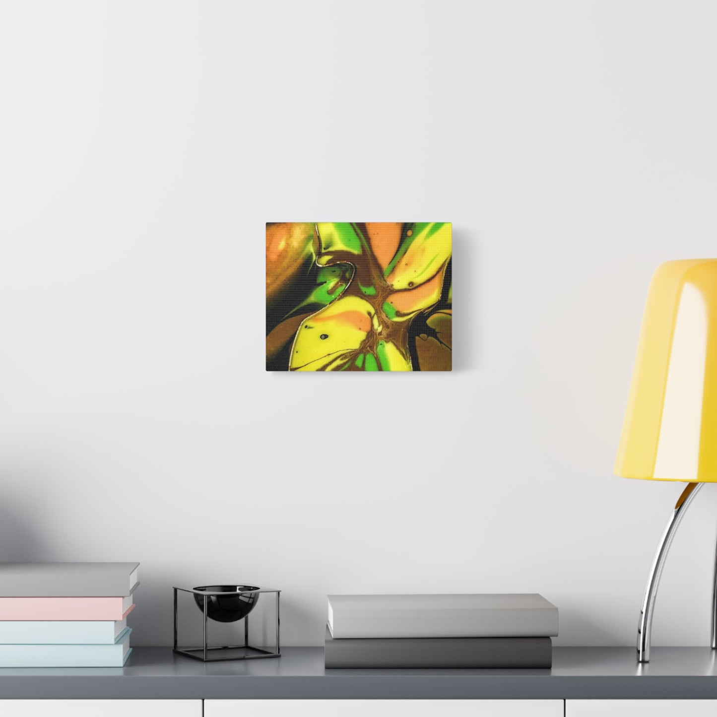 Abstract Green & Gold Fluid Art Matte Canvas Print (Stretched)