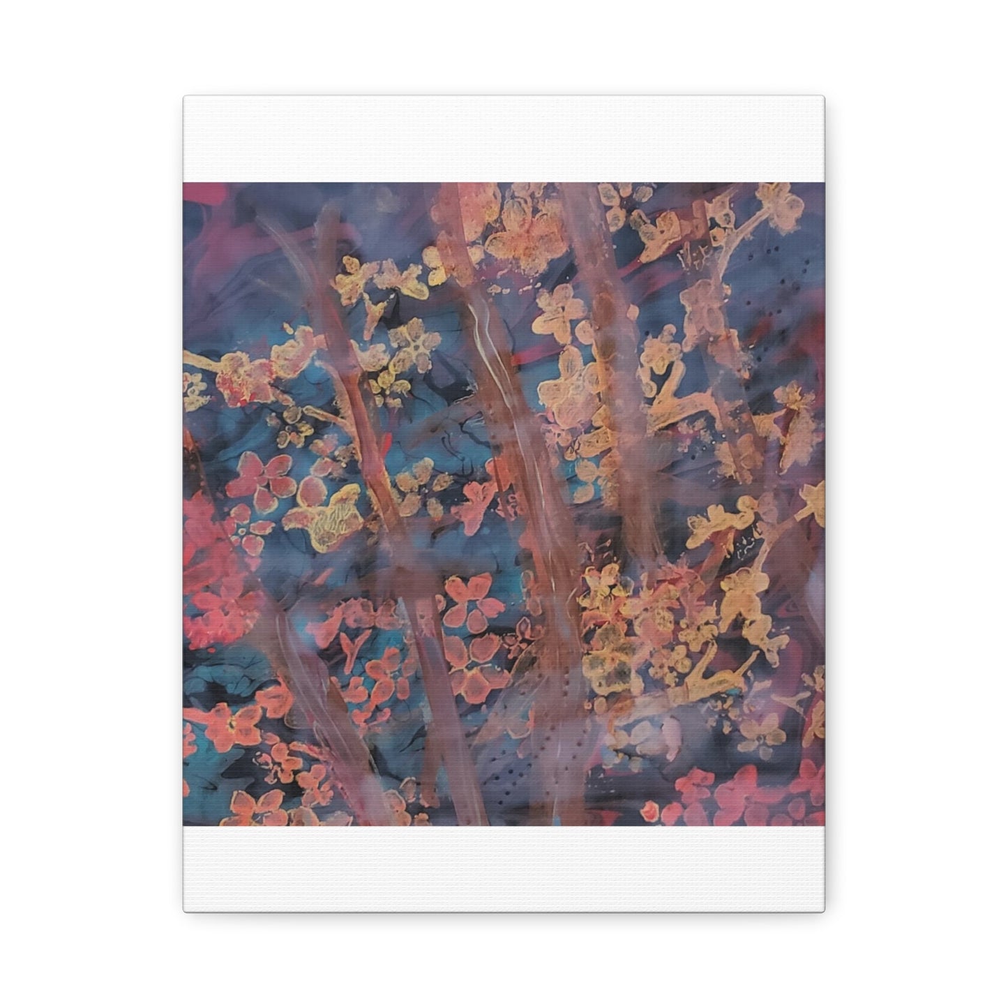 Abstract Floral Canvas Print — Moody Pink & Blue Stretched Wall Art