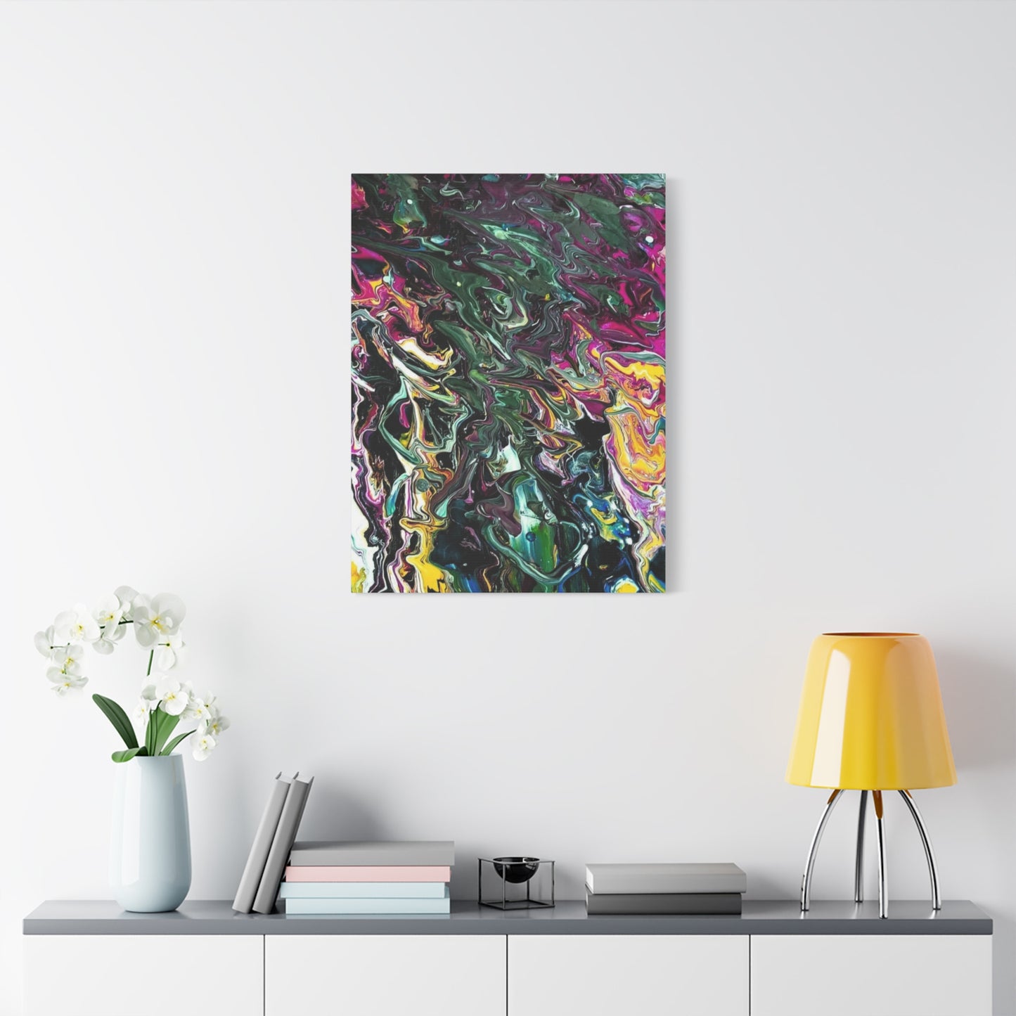 chaos in the garden - Abstract Fluid Art Matte Canvas Print - Colorful Swirl Wall Art