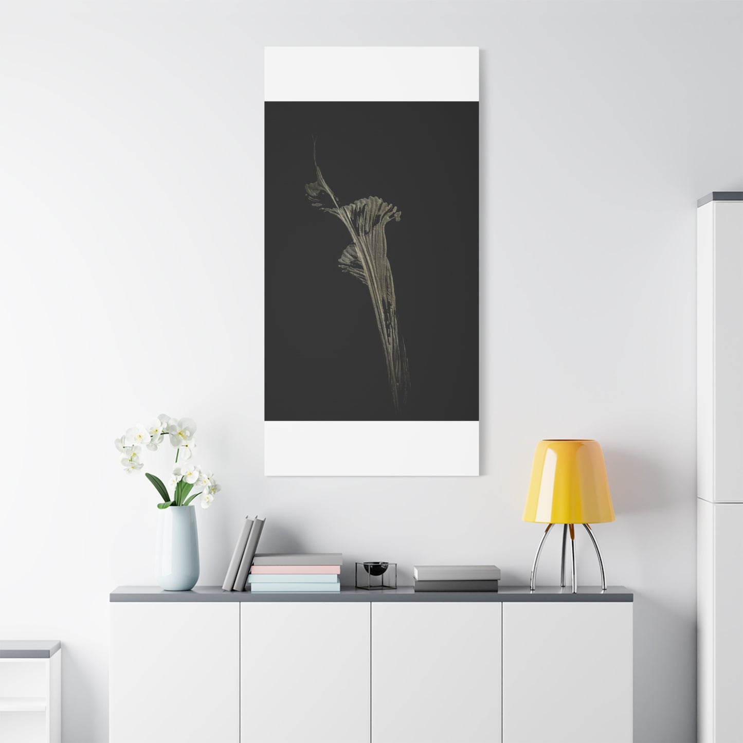 Calla Lilly - Minimalist Botanical Canvas Print — Monochrome Flower Art on Black Matte