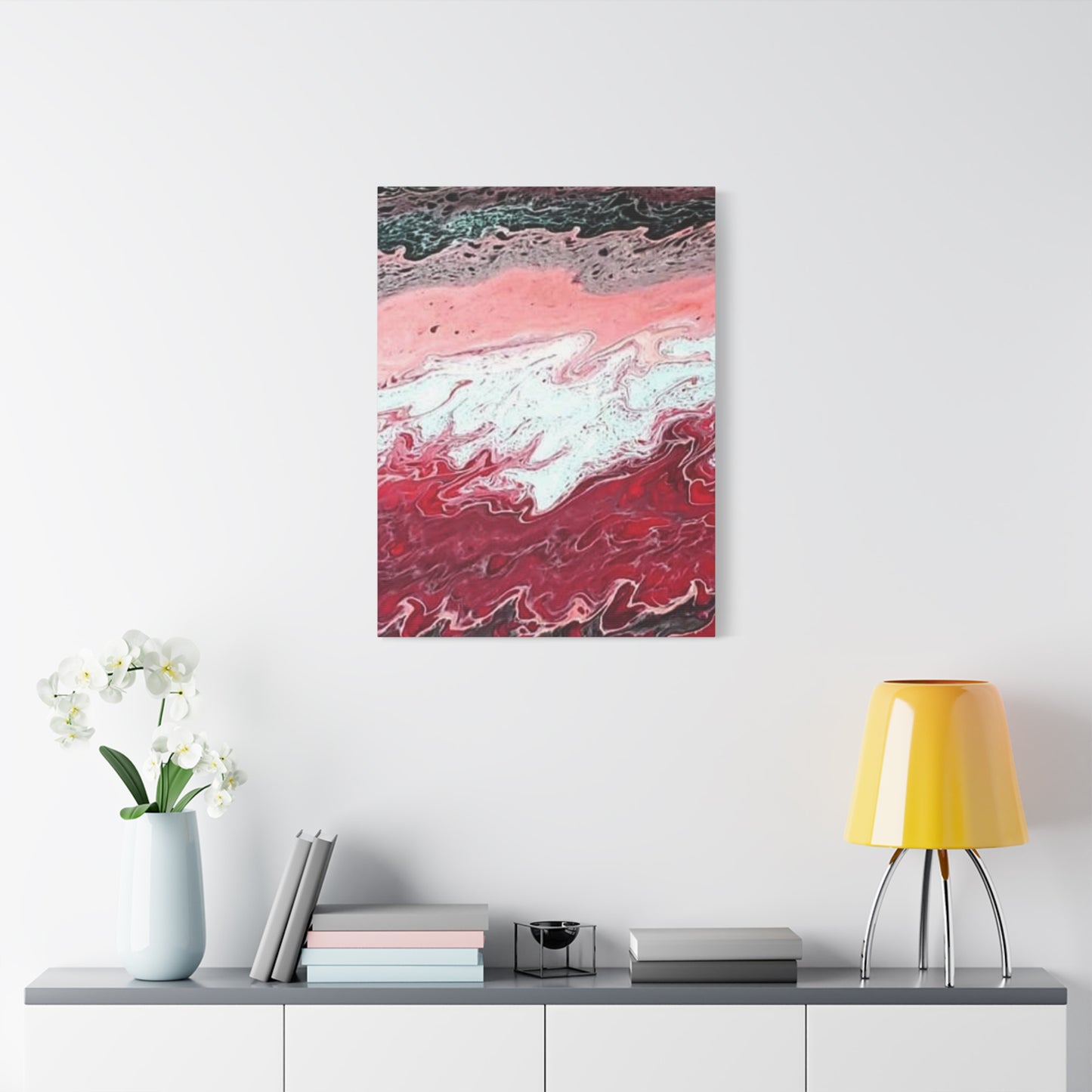 Abstract Pink & Red Fluid Art Canvas — Matte Stretched Wall Art
