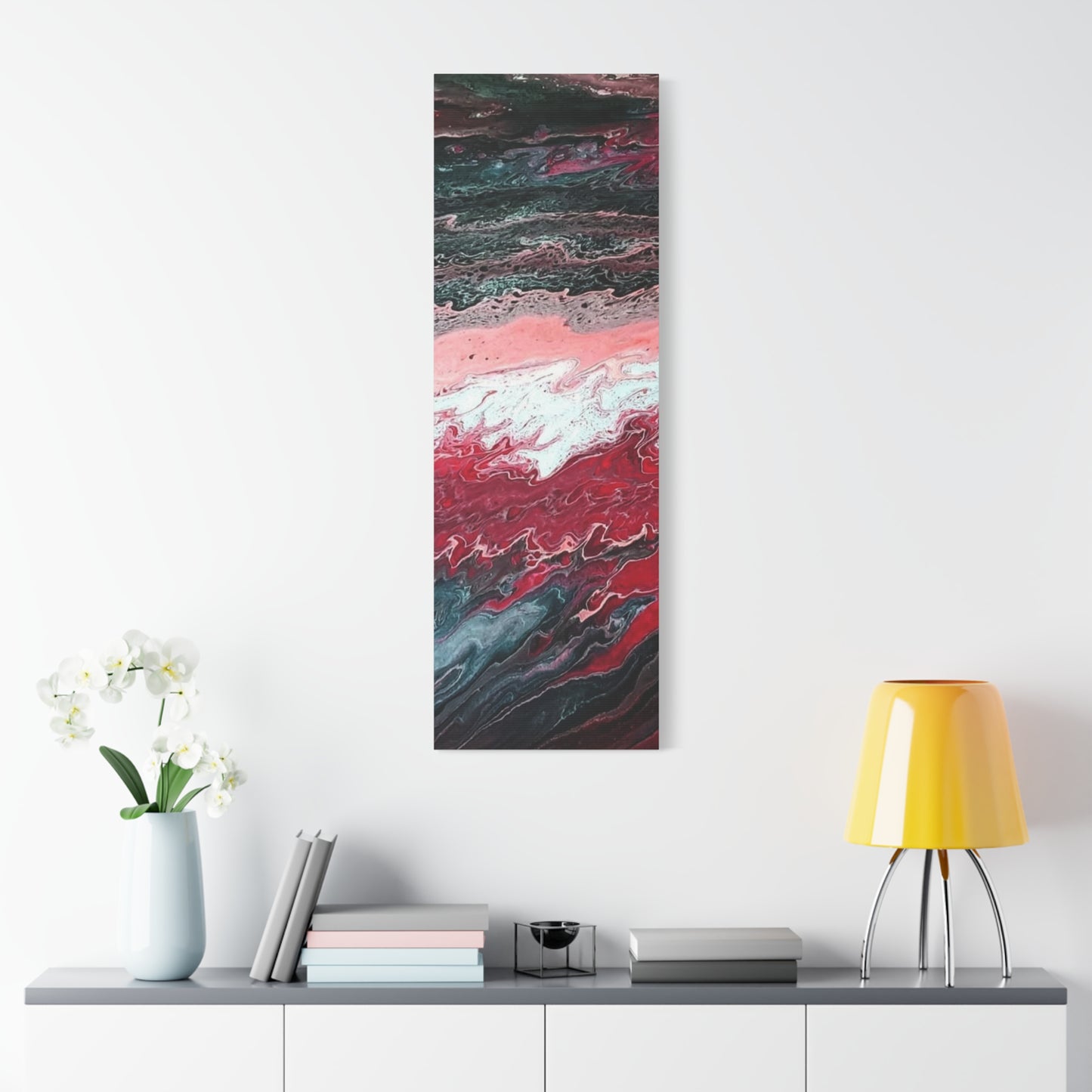Abstract Pink & Red Fluid Art Canvas — Matte Stretched Wall Art