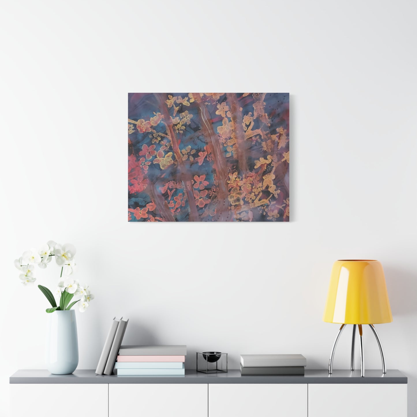 Abstract Floral Canvas Print — Moody Pink & Blue Stretched Wall Art