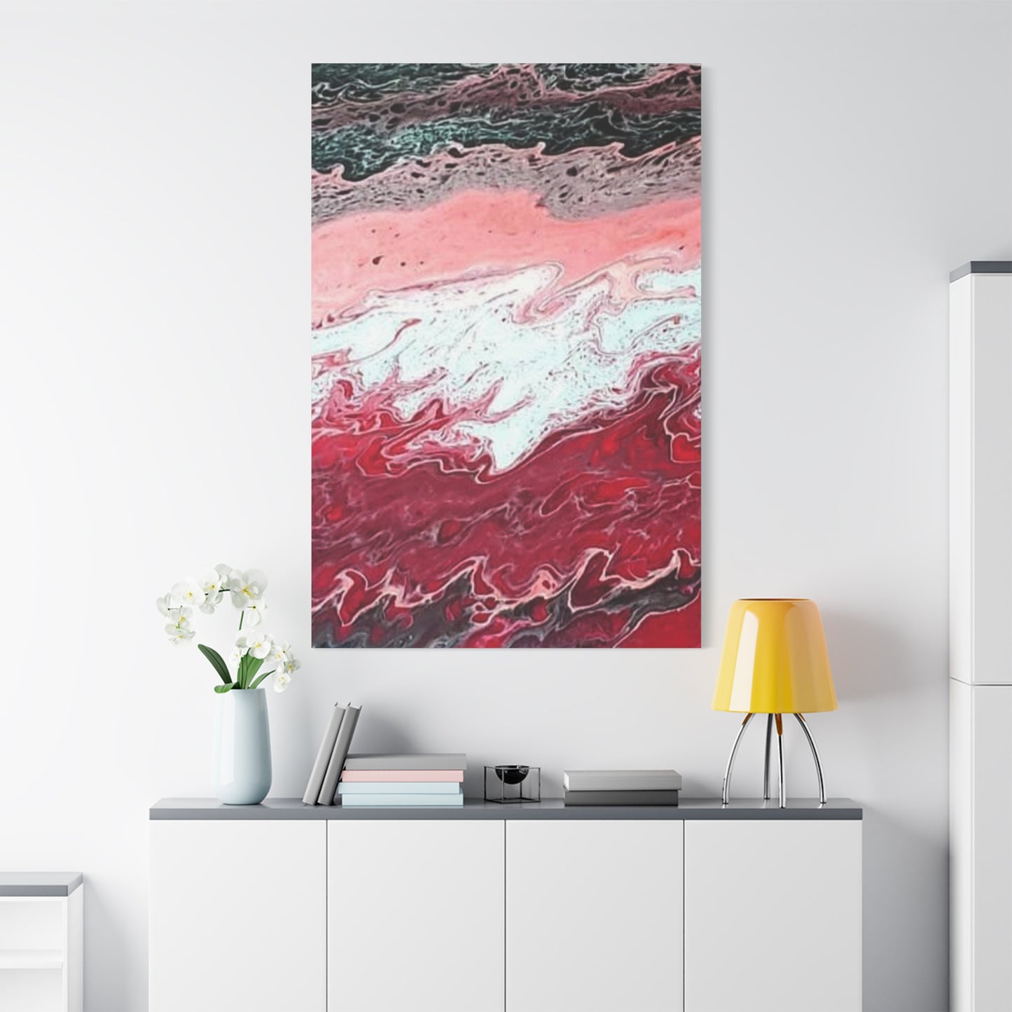 Abstract Pink & Red Fluid Art Canvas — Matte Stretched Wall Art