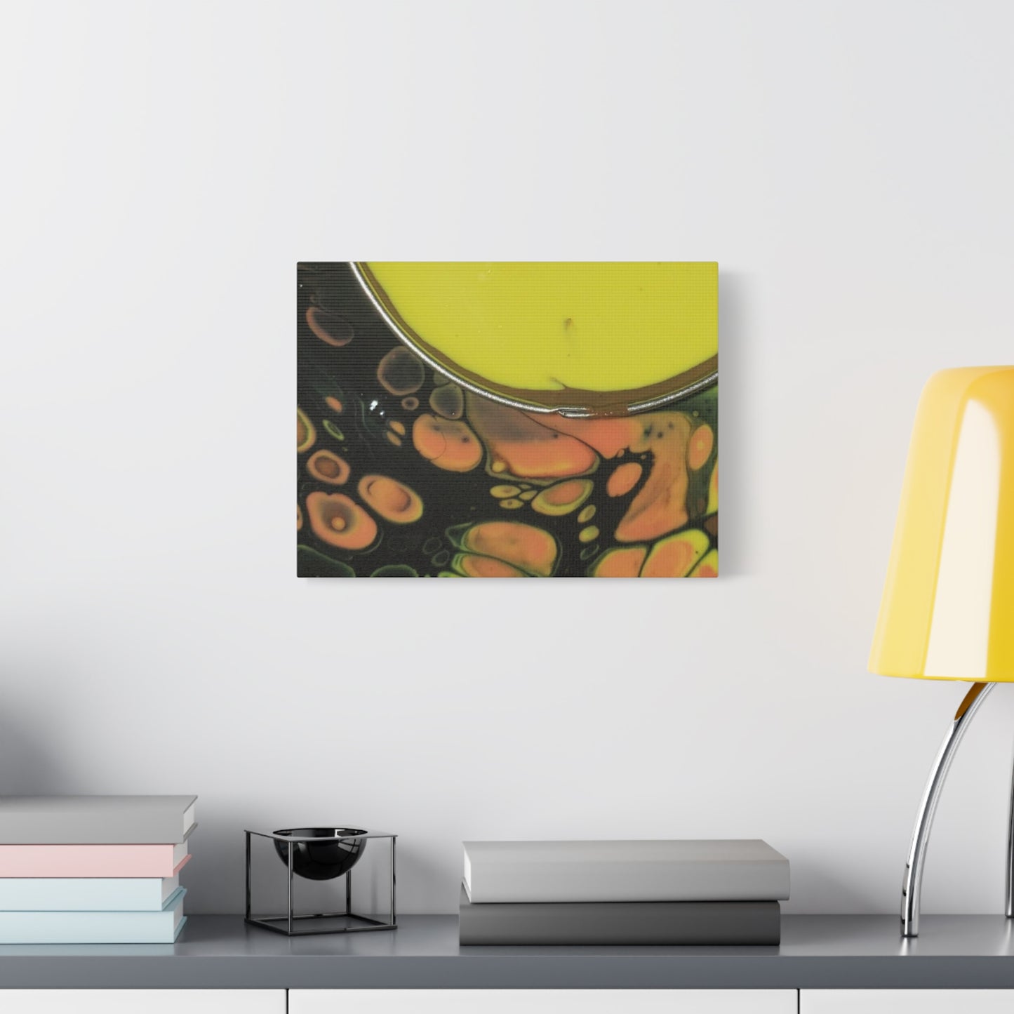 Abstract Fluid Art Canvas Print — Yellow & Black Cell Pour