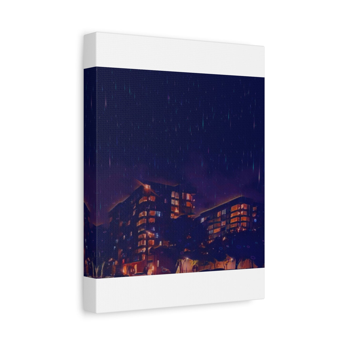 Neon Percipitation @ night - Canvas Print — Moody Urban Wall Art