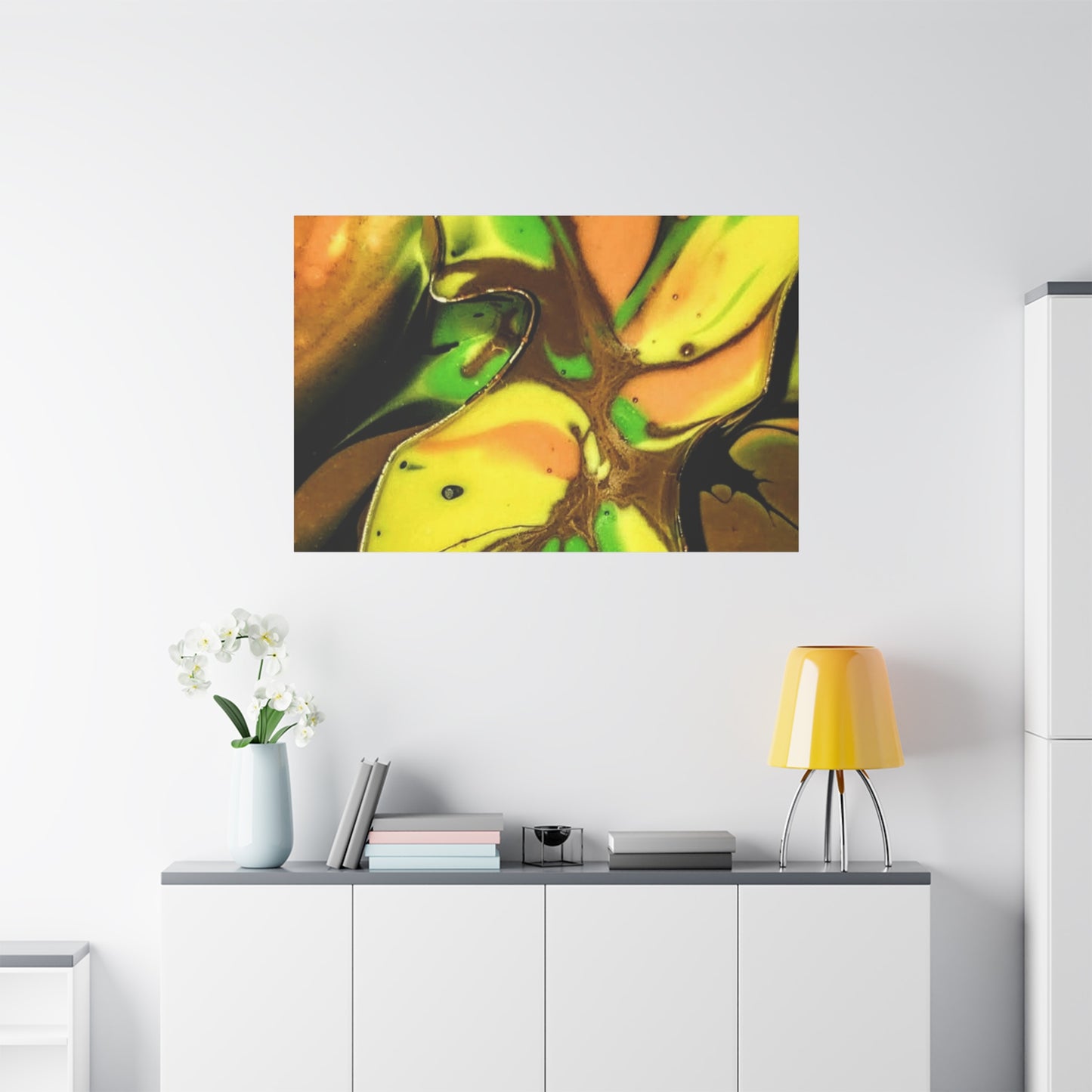 Abstract Green & Gold Fluid Art Matte Canvas Print (Stretched)