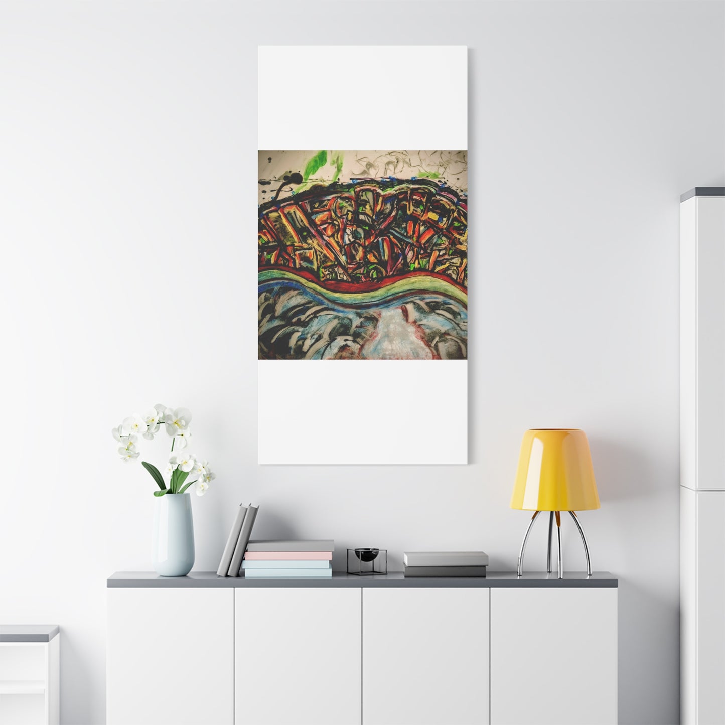 Acrylic_inequalities - Abstract Coastal Cityscape Canvas — Vibrant Ocean Wave Wall Art