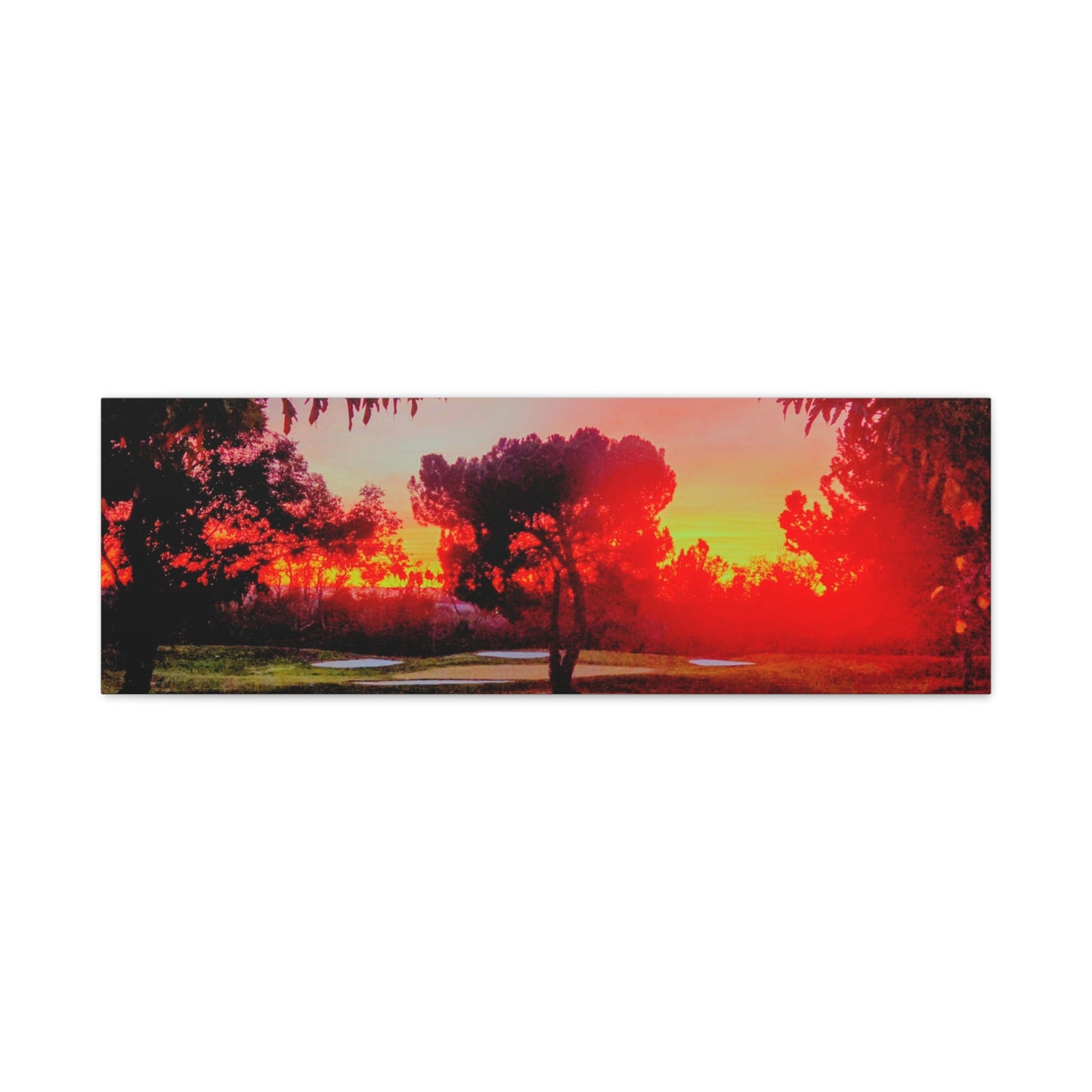 4th green @muni - Sunset Park Matte Canvas Print — Vibrant Red & Orange Landscape Wall Art
