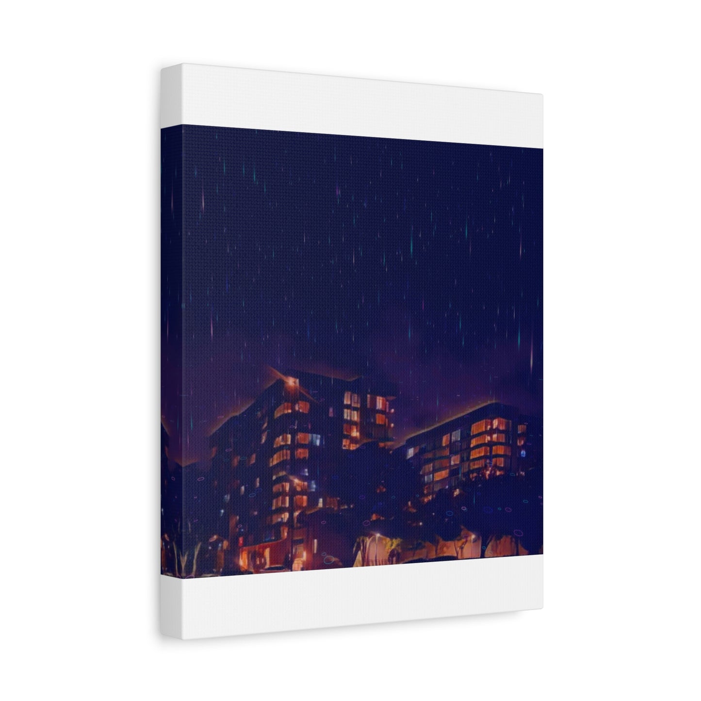 Neon Percipitation @ night - Canvas Print — Moody Urban Wall Art