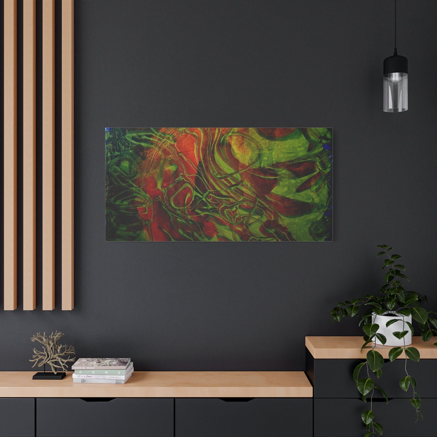 Abstract Green & Red Fluid Art Canvas Print