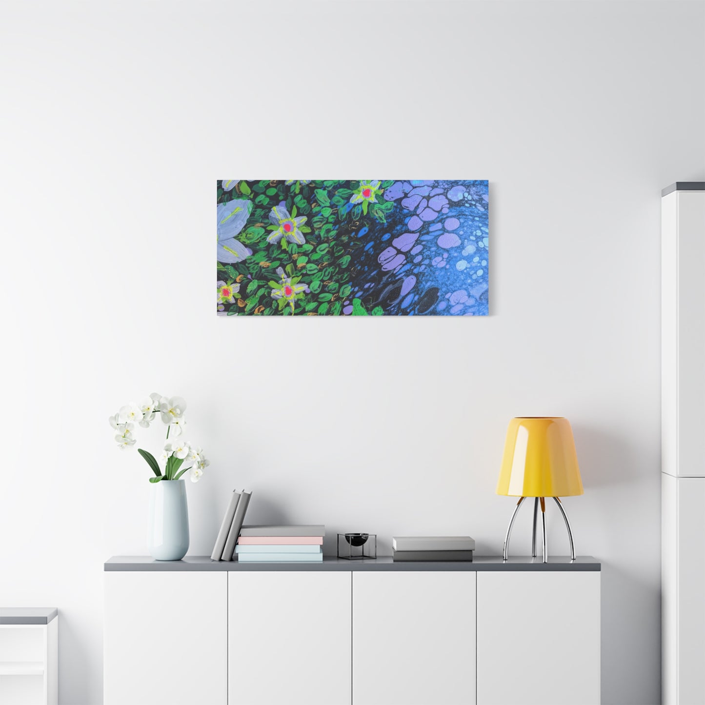 Floetrol&Flowers -  Reef Matte Canvas Wall Art — Blue & Green Abstract Flower Painting