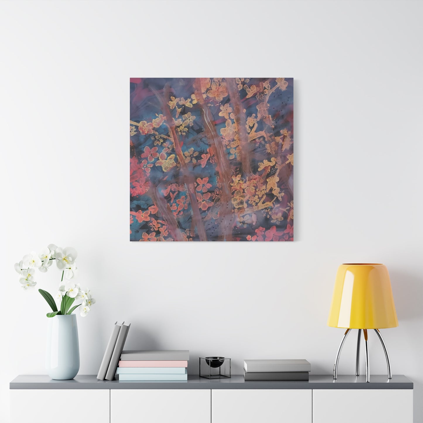 Abstract Floral Canvas Print — Moody Pink & Blue Stretched Wall Art