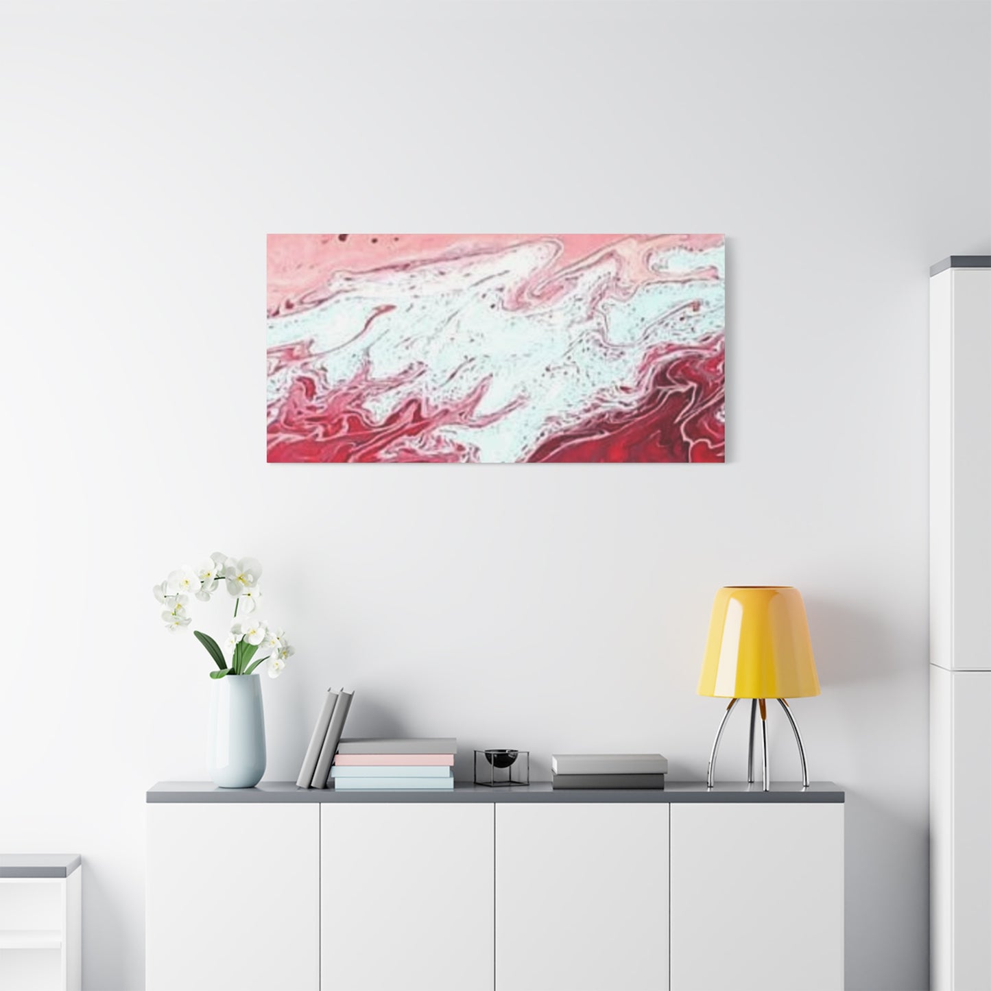 Abstract Pink & Red Fluid Art Canvas — Matte Stretched Wall Art