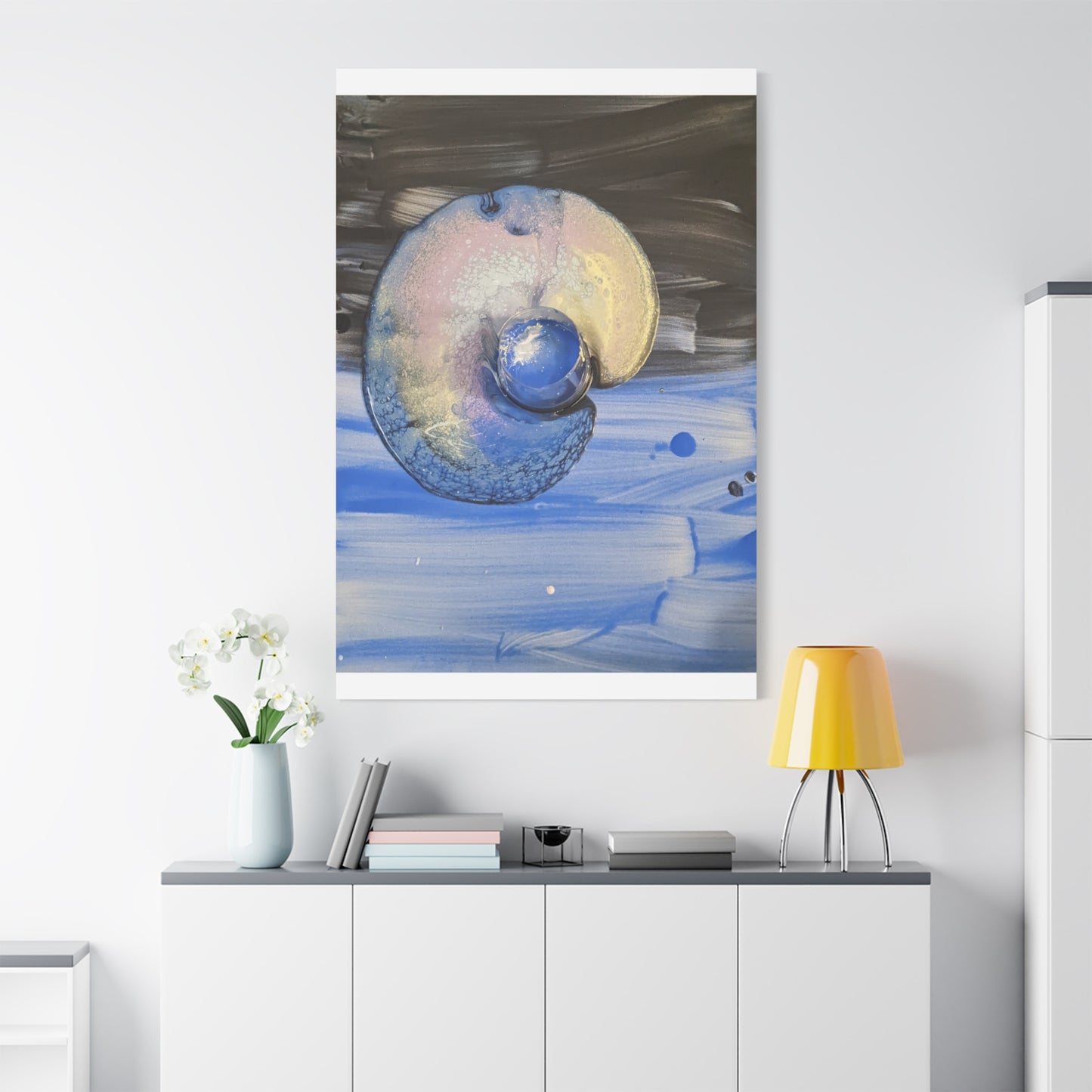 the nautilus - Abstract Blue Spiral Matte Canvas Art - Nautical Coastal Wall Decor