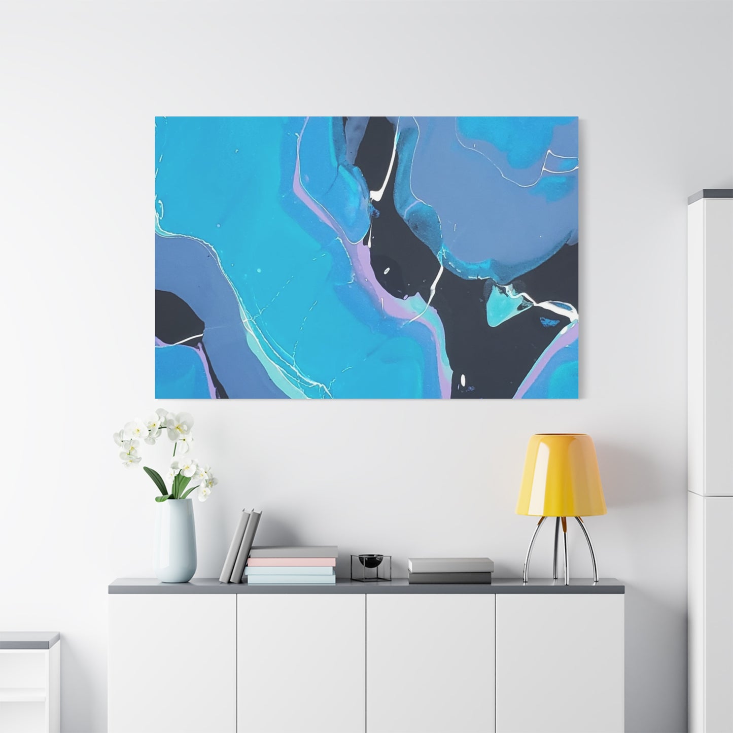 Abstract Blue Fluid Art Canvas Print — Matte Stretched Wall Art 1.25"