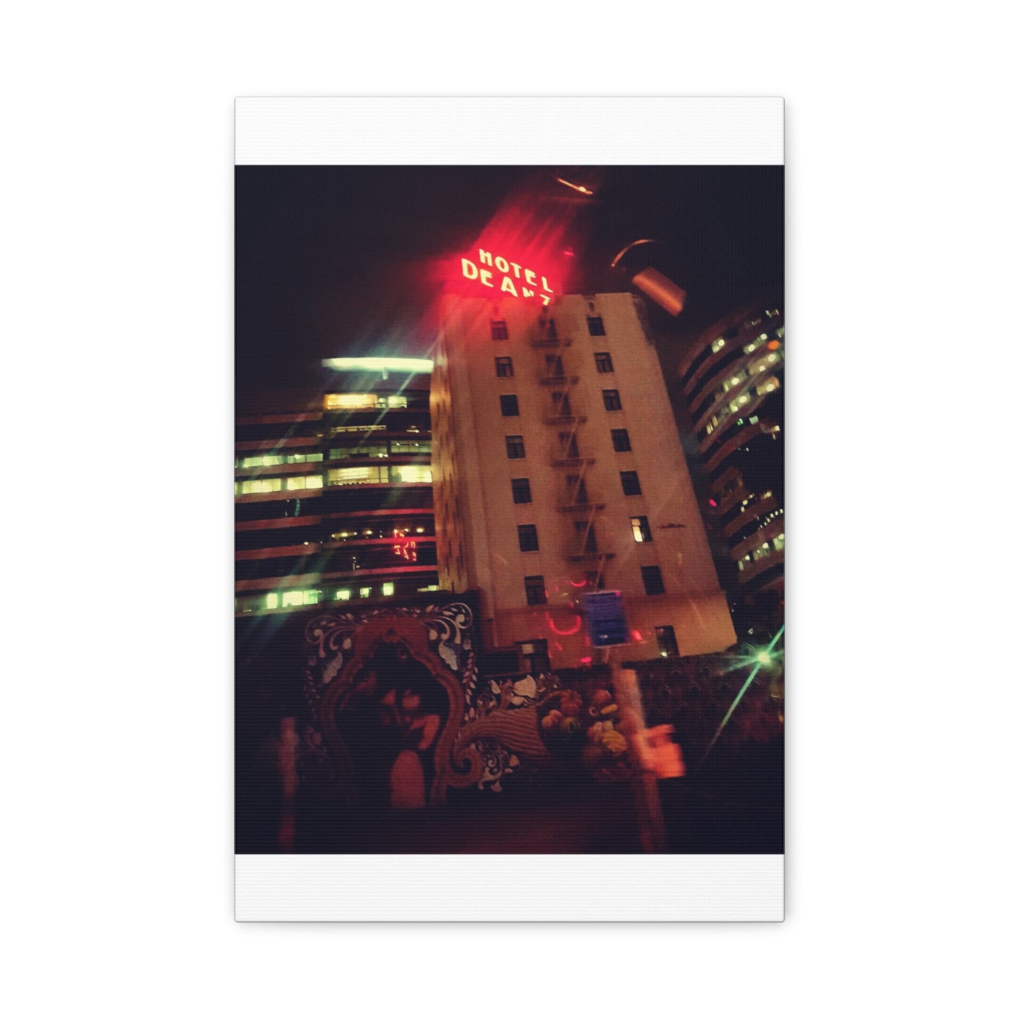 Hotel DeAnza - City Nightscape Canvas Print — Urban Street Art Building Matte Stretched 1.25"