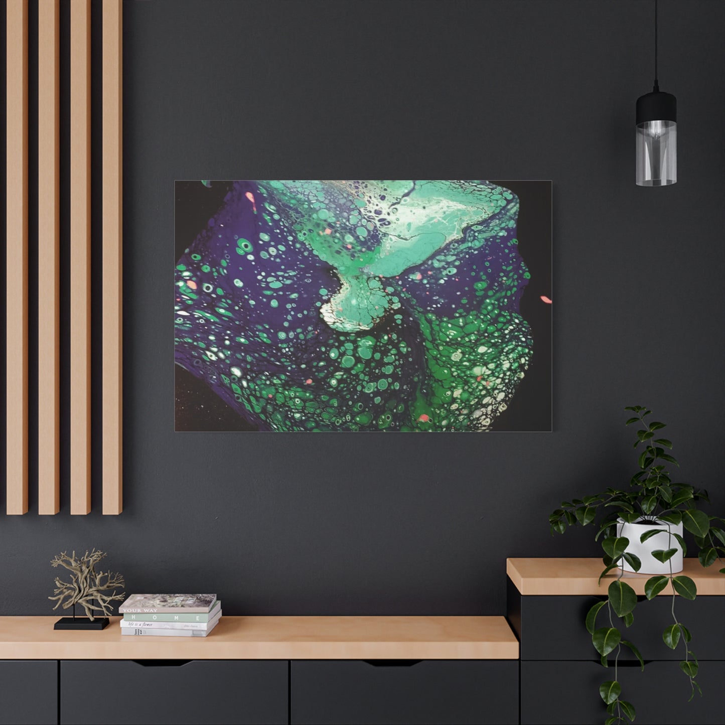 Abstract Green & Teal Fluid Art Canvas Print - Matte Stretched Wall Art