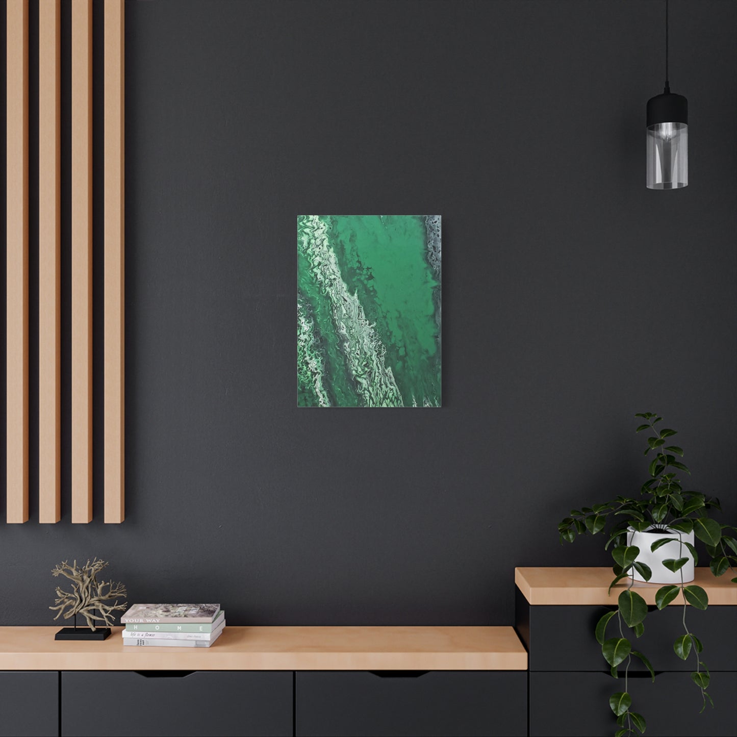 Emerald Wave Abstract Canvas Print — Matte Stretched Wall Art