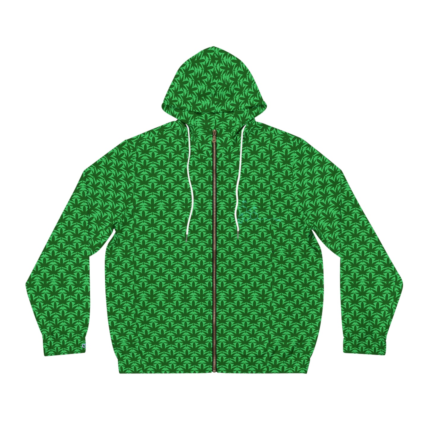Green Palm Pattern Full‑Zip Hoodie — 'Sailor' Back Logo