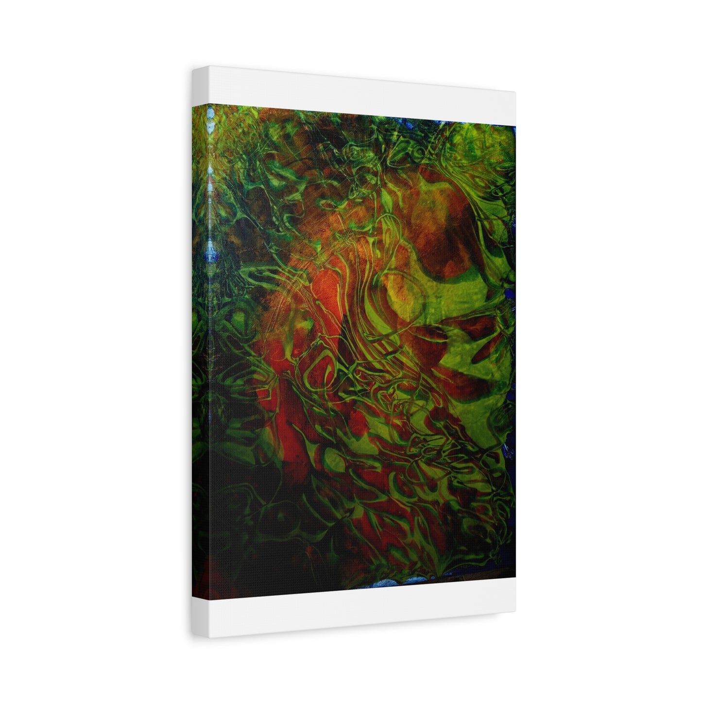 Abstract Green & Red Fluid Art Canvas Print