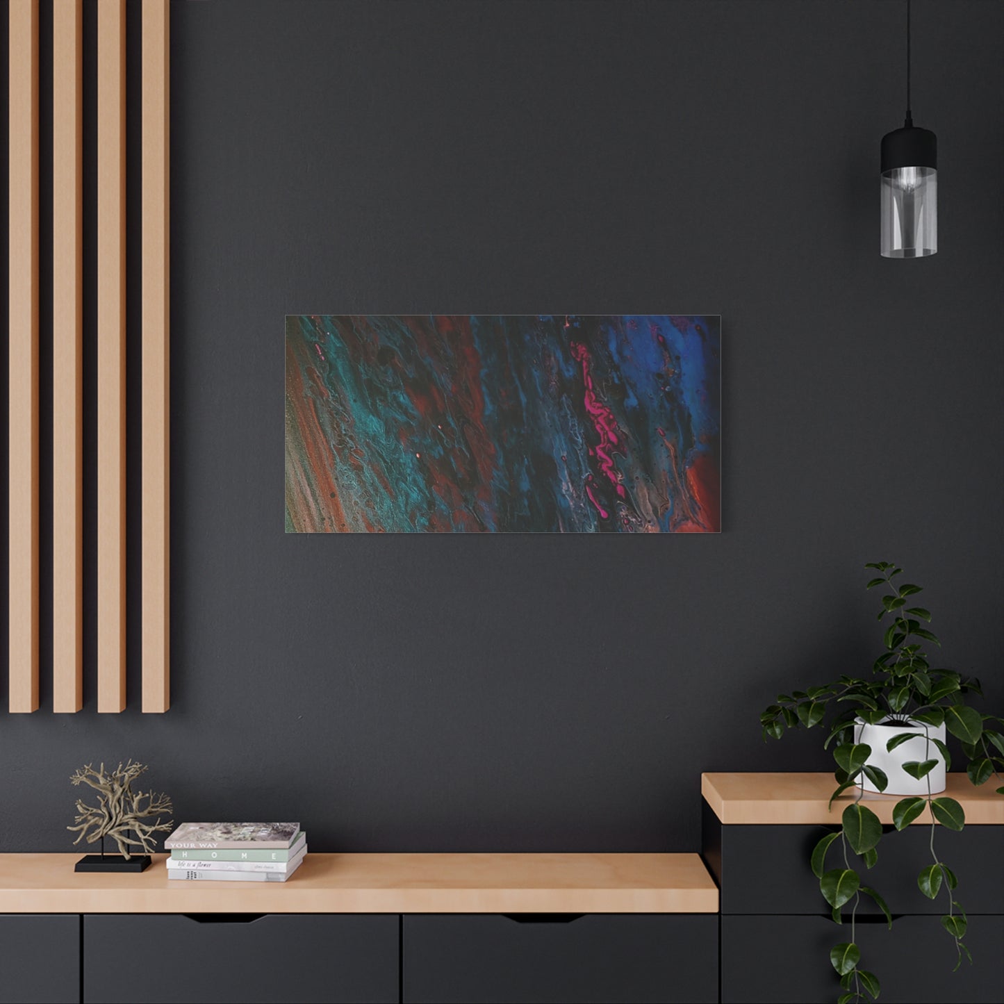 Abstract Fluid Art Canvas Wall Art - Jupiter pour — Vibrant Ocean Night Matte Stretched Canvas