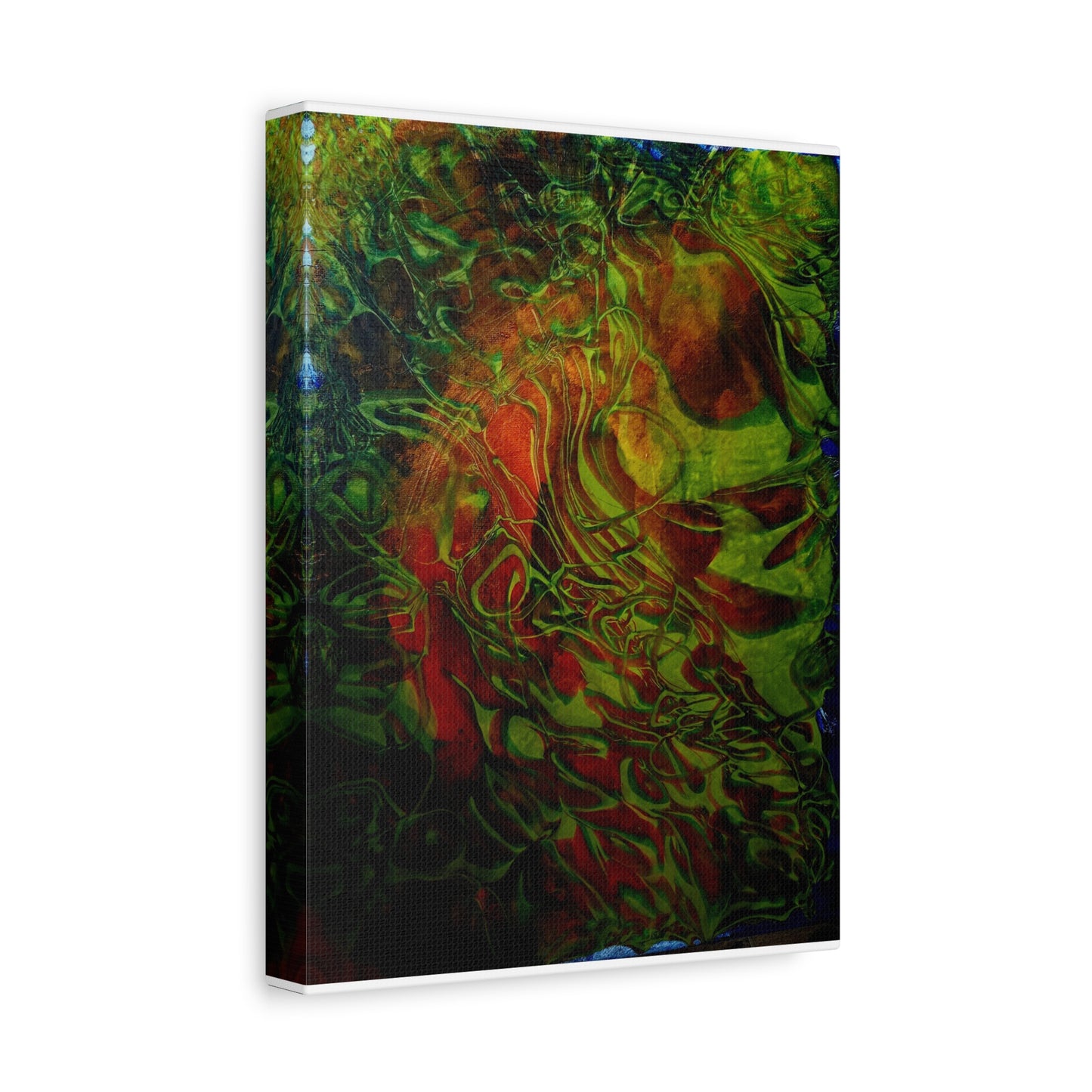 Abstract Green & Red Fluid Art Canvas Print