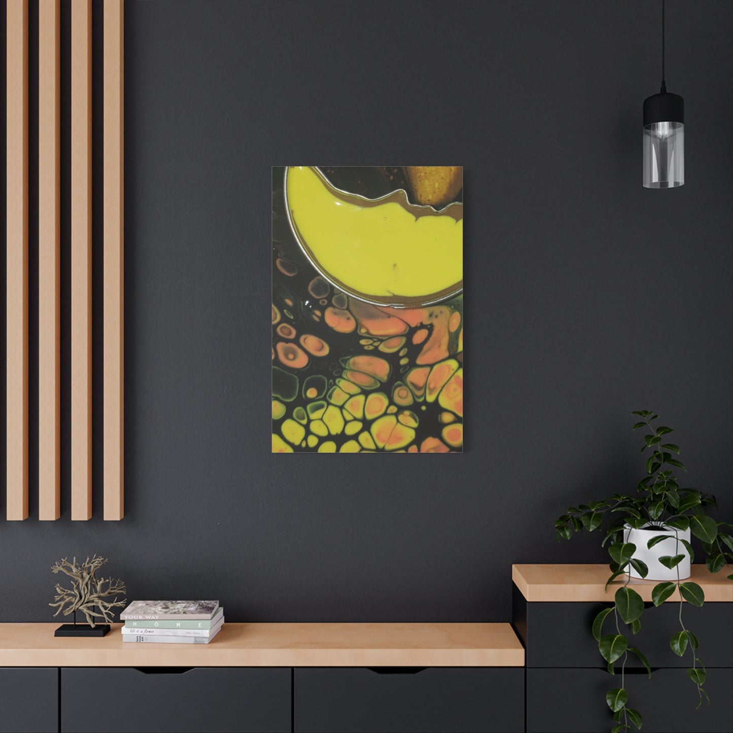 Abstract Fluid Art Canvas Print — Yellow & Black Cell Pour