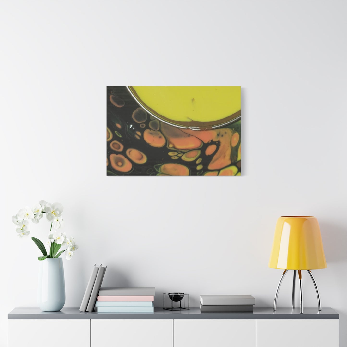 Abstract Fluid Art Canvas Print — Yellow & Black Cell Pour